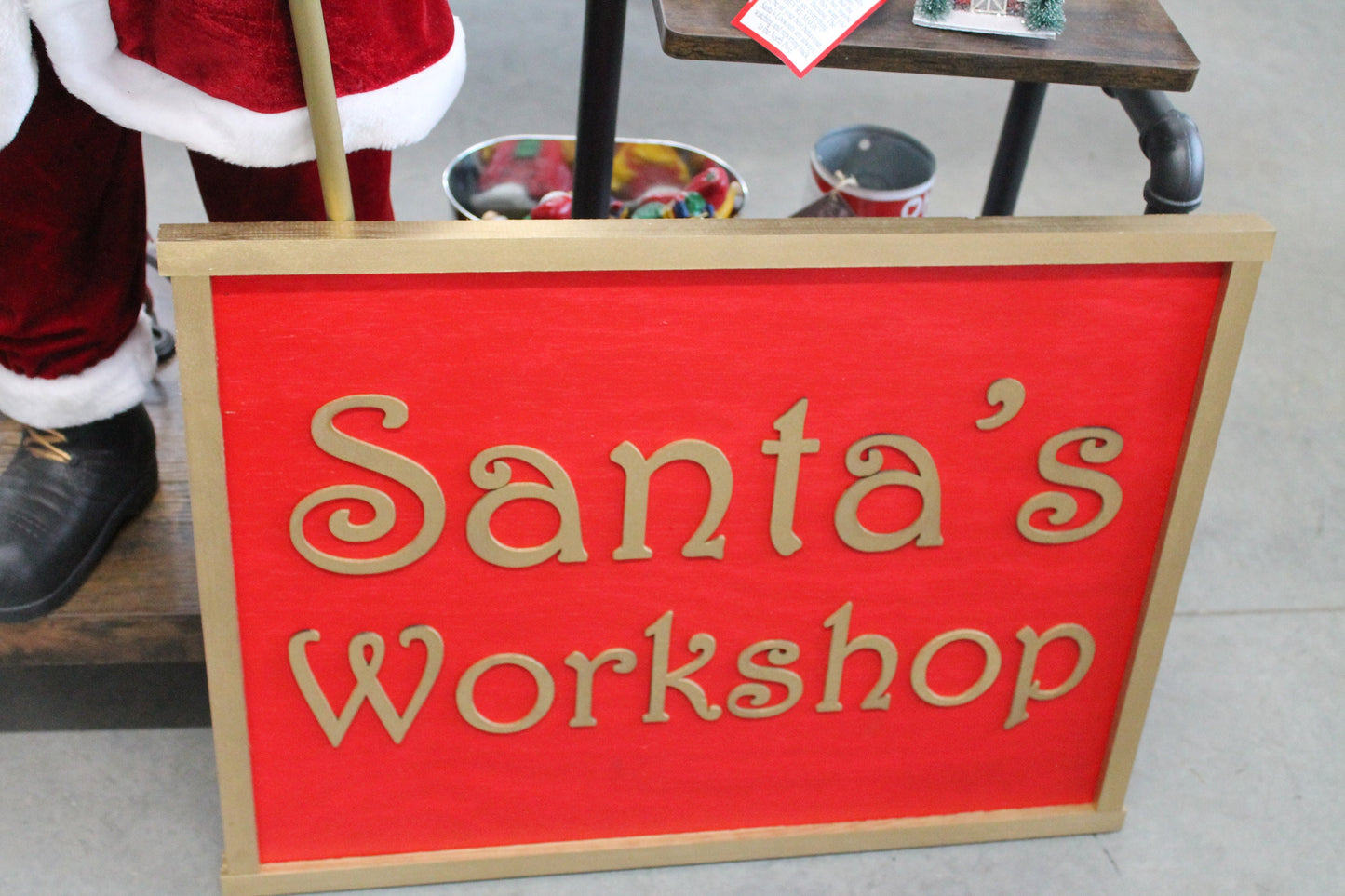 Santas Workshop Rectangle Raised Wooden 3D Sign Christmas Sign Seasonal Red Handmade Novelty Decor