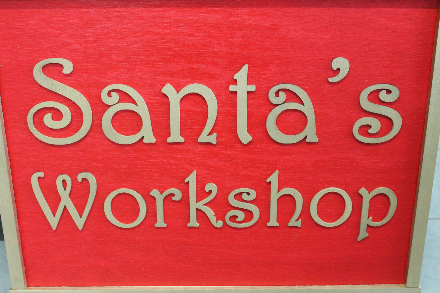 Santas Workshop Rectangle Raised Wooden 3D Sign Christmas Sign Seasonal Red Handmade Novelty Decor