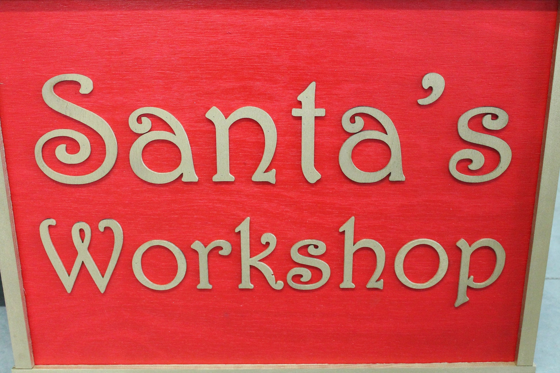 Santas Workshop Rectangle Raised Wooden 3D Sign Christmas Sign Seasonal Red Handmade Novelty Decor