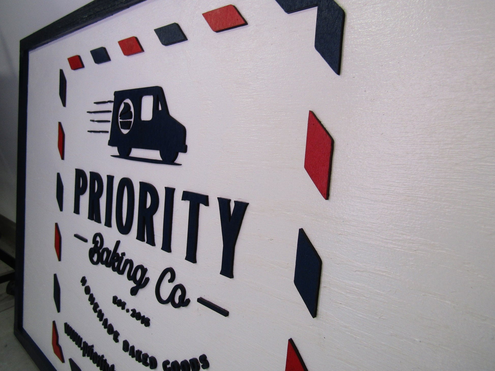 Custom Bakery Business Sign Stamp Priority Delivery Rectangle 3D Large Custom Indoor Outdoor Small Business Logo Laser Cut Wood Sign