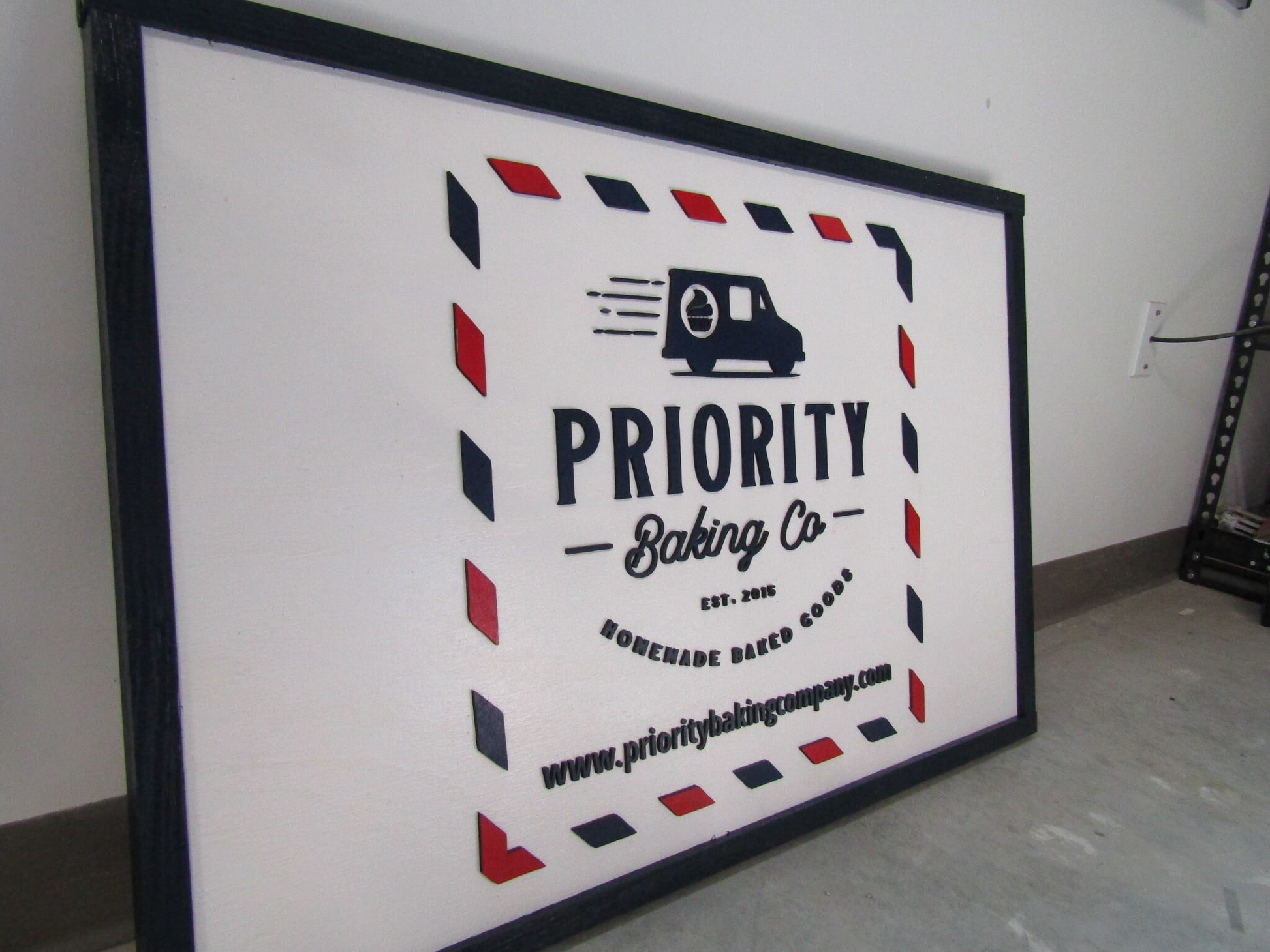 Custom Bakery Business Sign Stamp Priority Delivery Rectangle 3D Large Custom Indoor Outdoor Small Business Logo Laser Cut Wood Sign