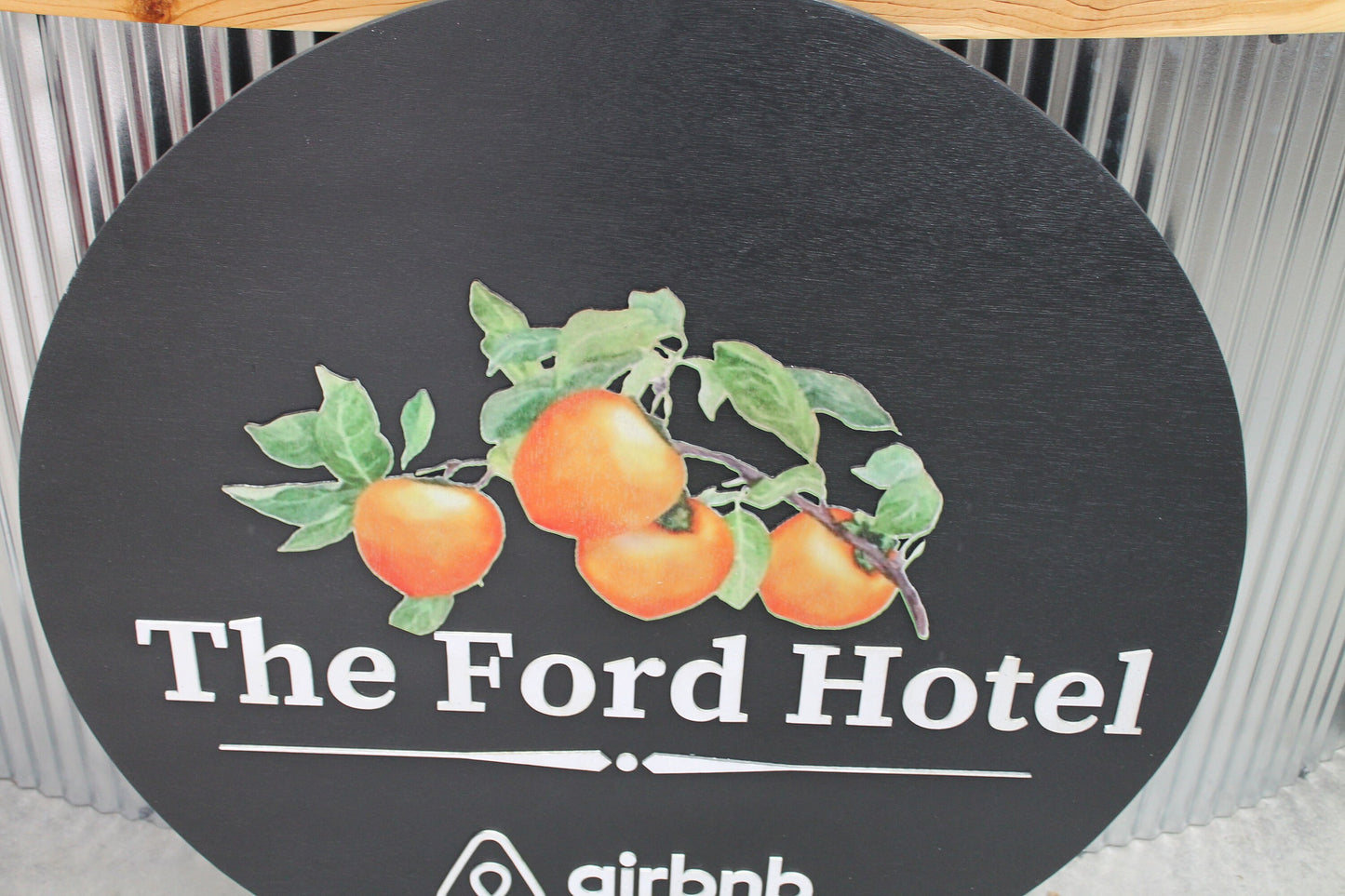 Hotel Peaches Oranges Hotel Sign Air BNB Sign Staycation Small Business Round Handmade Custom Sign 3D Color Raised Lettering Image