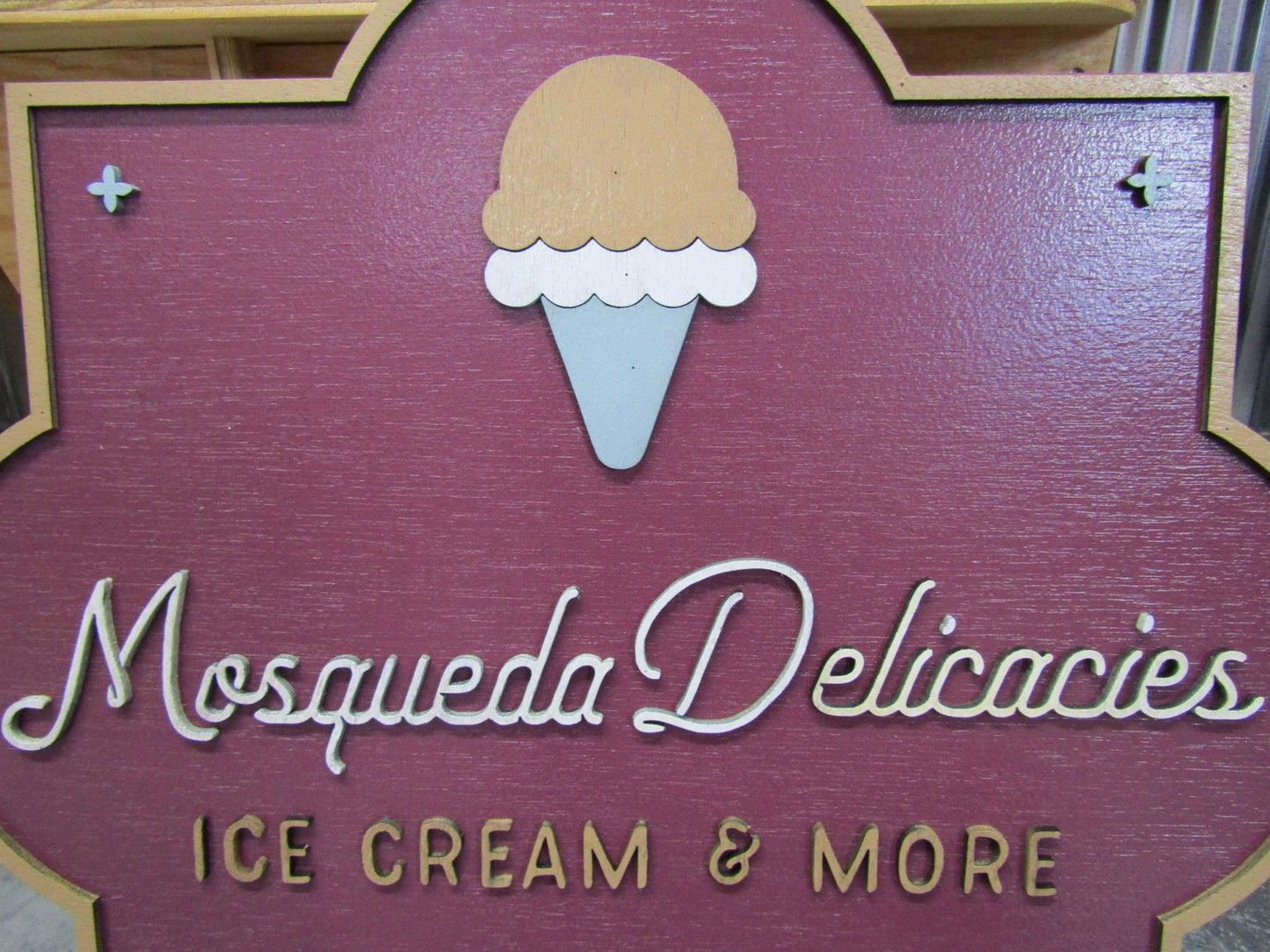 Custom Handmade Contoured Sign 3D Ice cream Shop Indoor Outdoor Food Service 3D Raised Lettering Design Your logo Business Name Here Wood