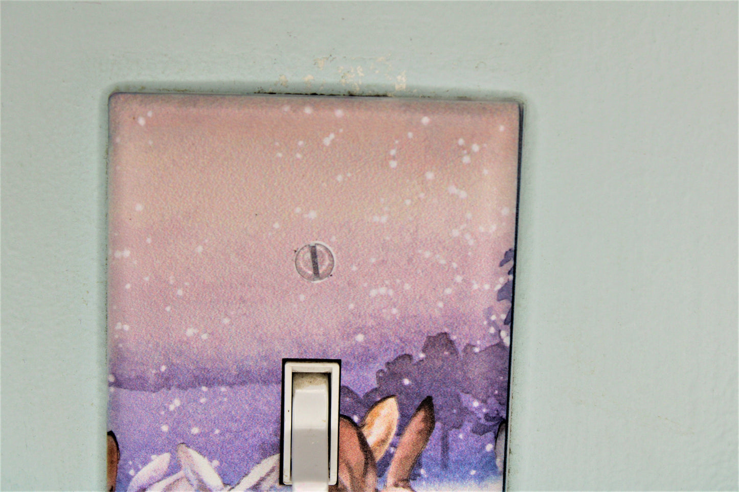 rabbit hare bunny winter snow durable custom printed painted light switch cover plate in color living room unique nursery bedroom
