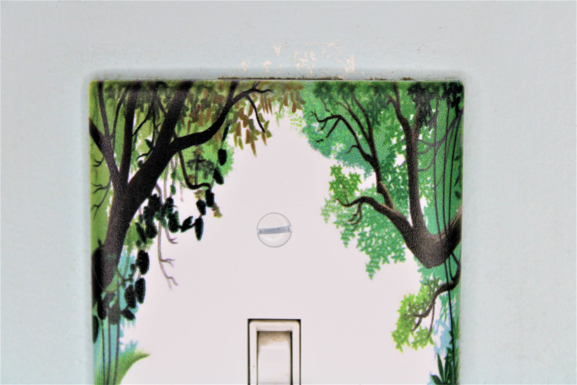 jungle tree forest woods plants light switch plate cover printed durable green decor unique custom piece