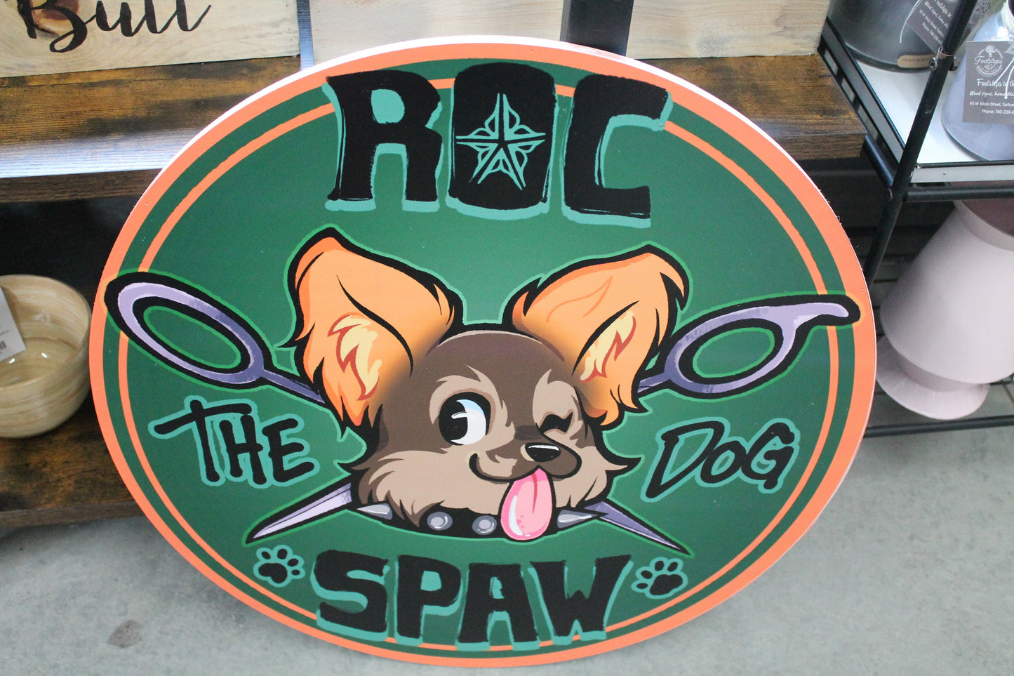 Dog Spa Business Sign Custom Printed Your Logo Puppy Paw Groomer Winking Cartoon Full Color Light Weight Door Hanger Store Front Signage