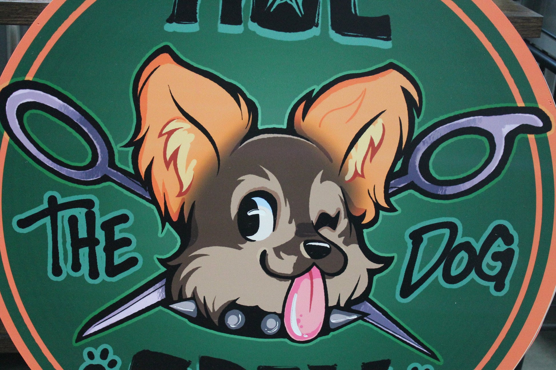 Dog Spa Business Sign Custom Printed Your Logo Puppy Paw Groomer Winking Cartoon Full Color Light Weight Door Hanger Store Front Signage