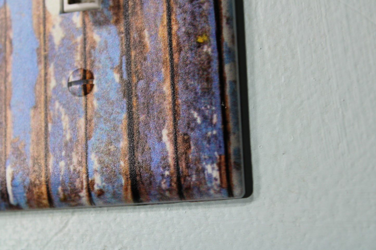 Rustic Blue wood with warn painted paint chips light switch cover plate farmhouse decor