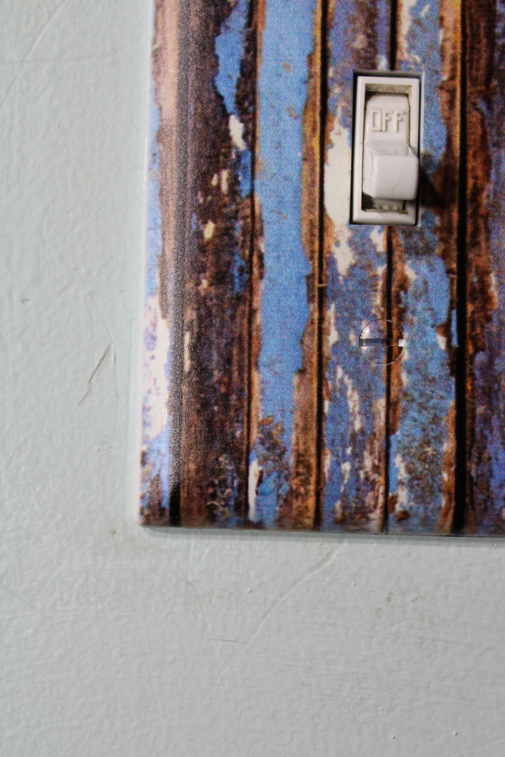 Rustic Blue wood with warn painted paint chips light switch cover plate farmhouse decor