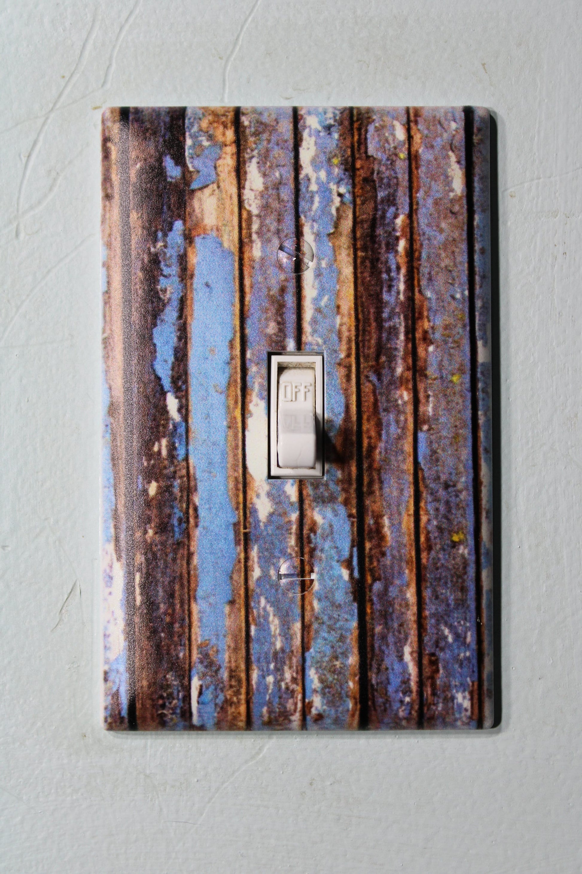 Rustic Blue wood with warn painted paint chips light switch cover plate farmhouse decor