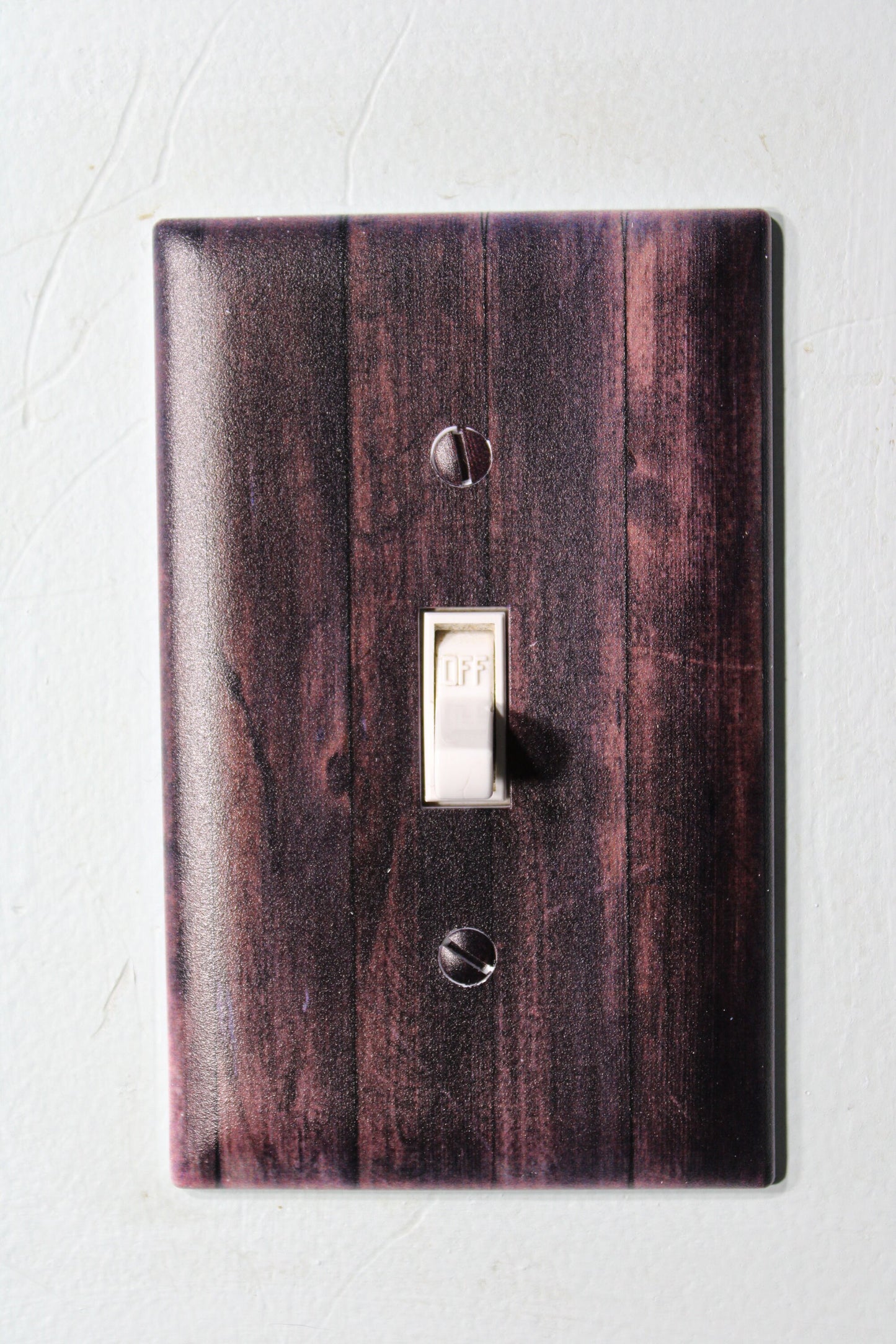 Rustic dark walnut wood color printed painted faux light switch wall cover plate