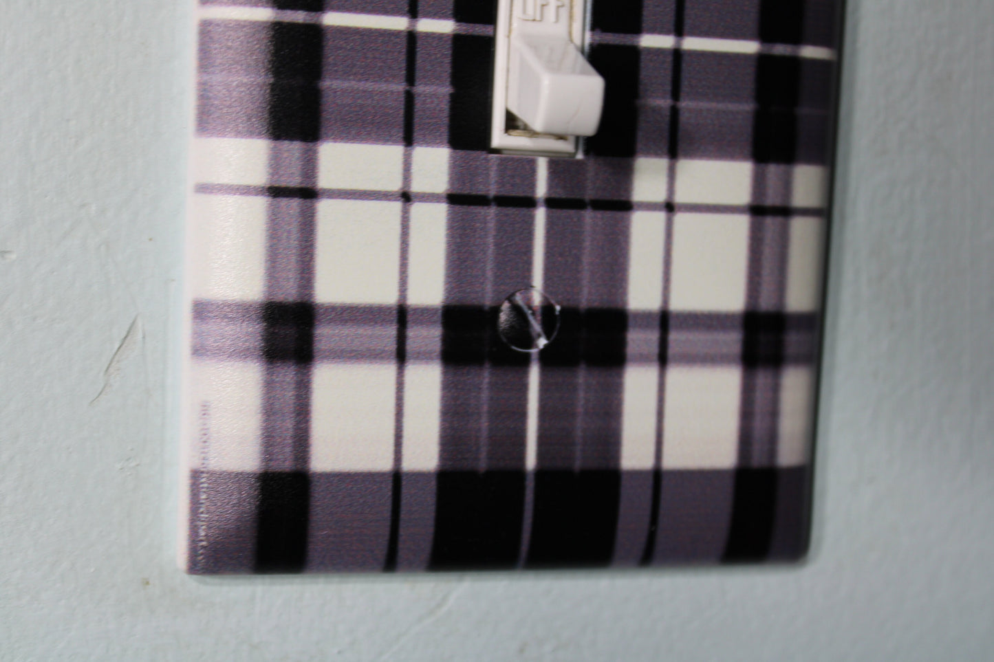 black and white plaid pattern design square shape light switch cover plate farmhouse decor rustic
