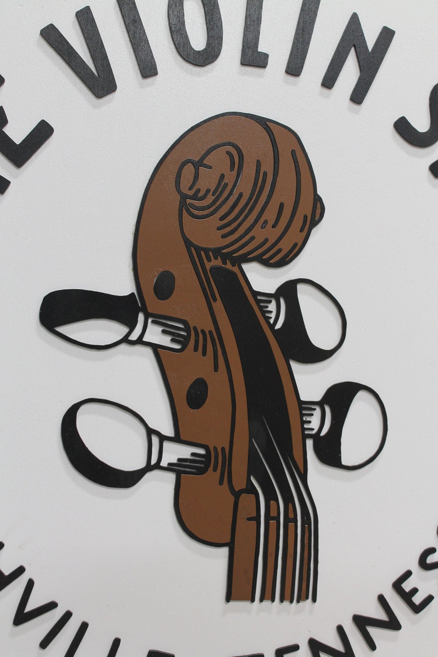 Violin Music Musician Store Business Commerical Signage Strings Orchestra Custom Logo Raised Sign 3D Wooden Handmade Round Sign Store Front