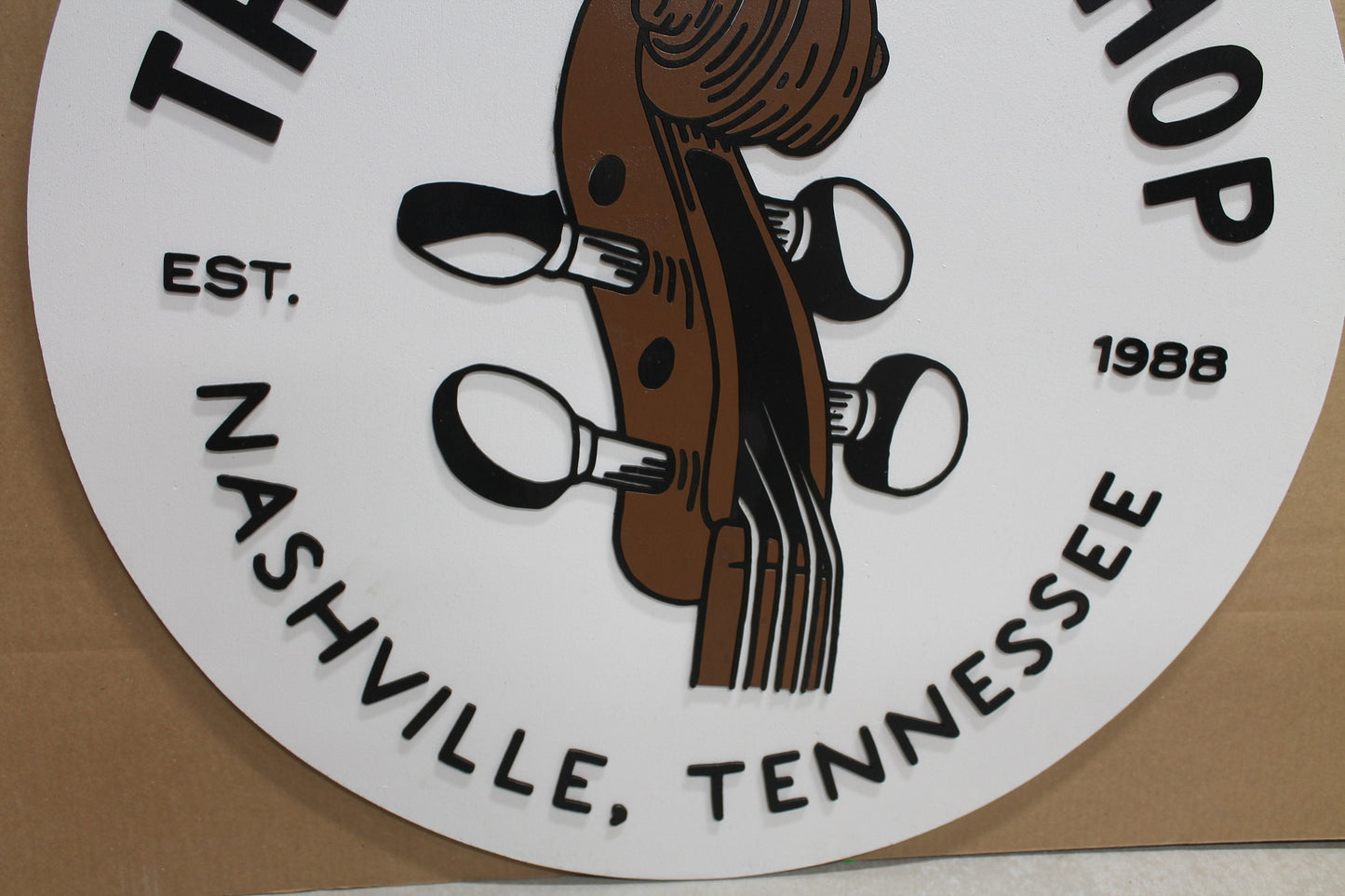 Violin Music Musician Store Business Commerical Signage Strings Orchestra Custom Logo Raised Sign 3D Wooden Handmade Round Sign Store Front