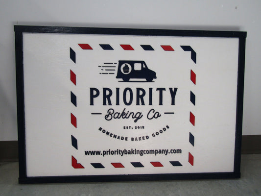 Custom Bakery Business Sign Stamp Priority Delivery Rectangle 3D Large Custom Indoor Outdoor Small Business Logo Laser Cut Wood Sign