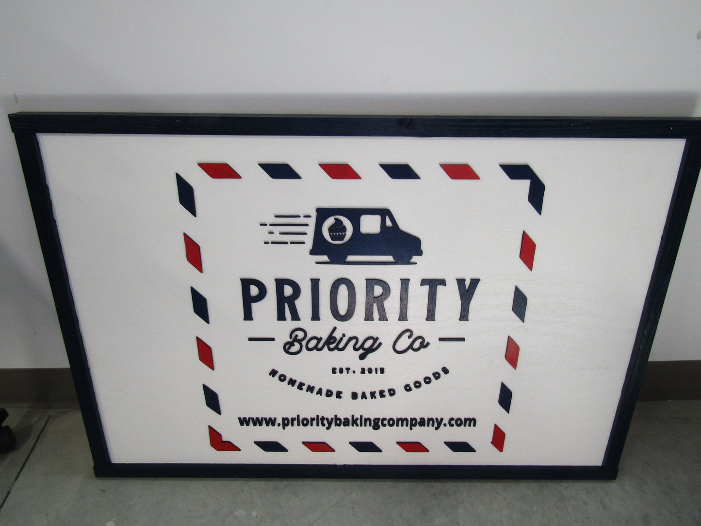 Custom Bakery Business Sign Stamp Priority Delivery Rectangle 3D Large Custom Indoor Outdoor Small Business Logo Laser Cut Wood Sign