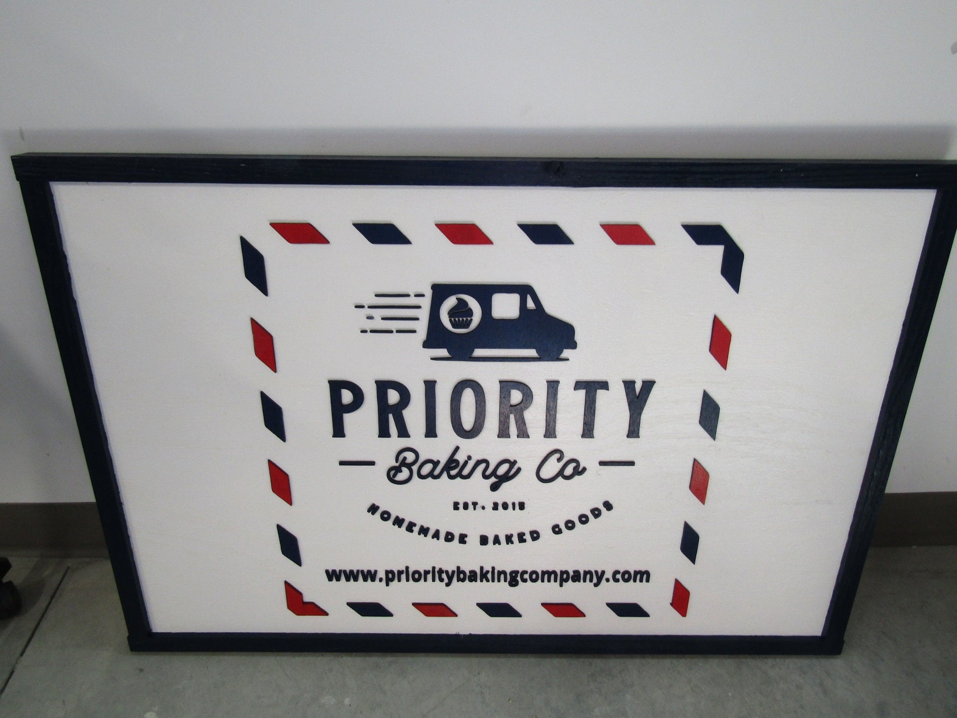 Custom Bakery Business Sign Stamp Priority Delivery Rectangle 3D Large Custom Indoor Outdoor Small Business Logo Laser Cut Wood Sign