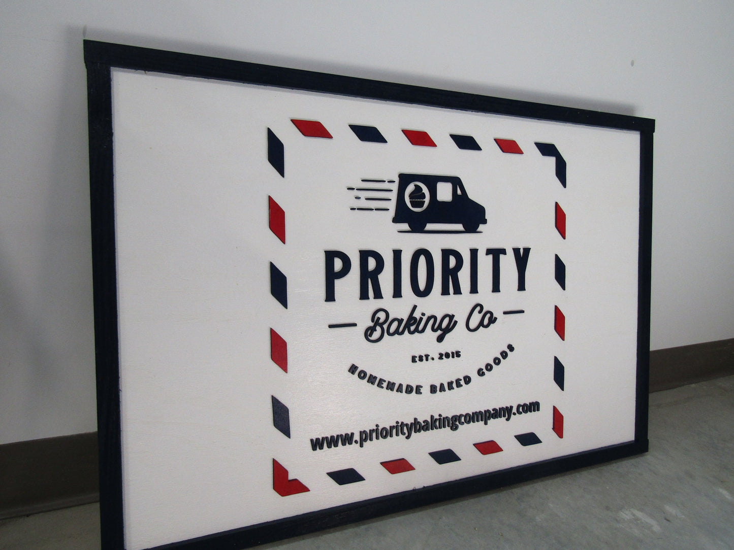 Custom Bakery Business Sign Stamp Priority Delivery Rectangle 3D Large Custom Indoor Outdoor Small Business Logo Laser Cut Wood Sign