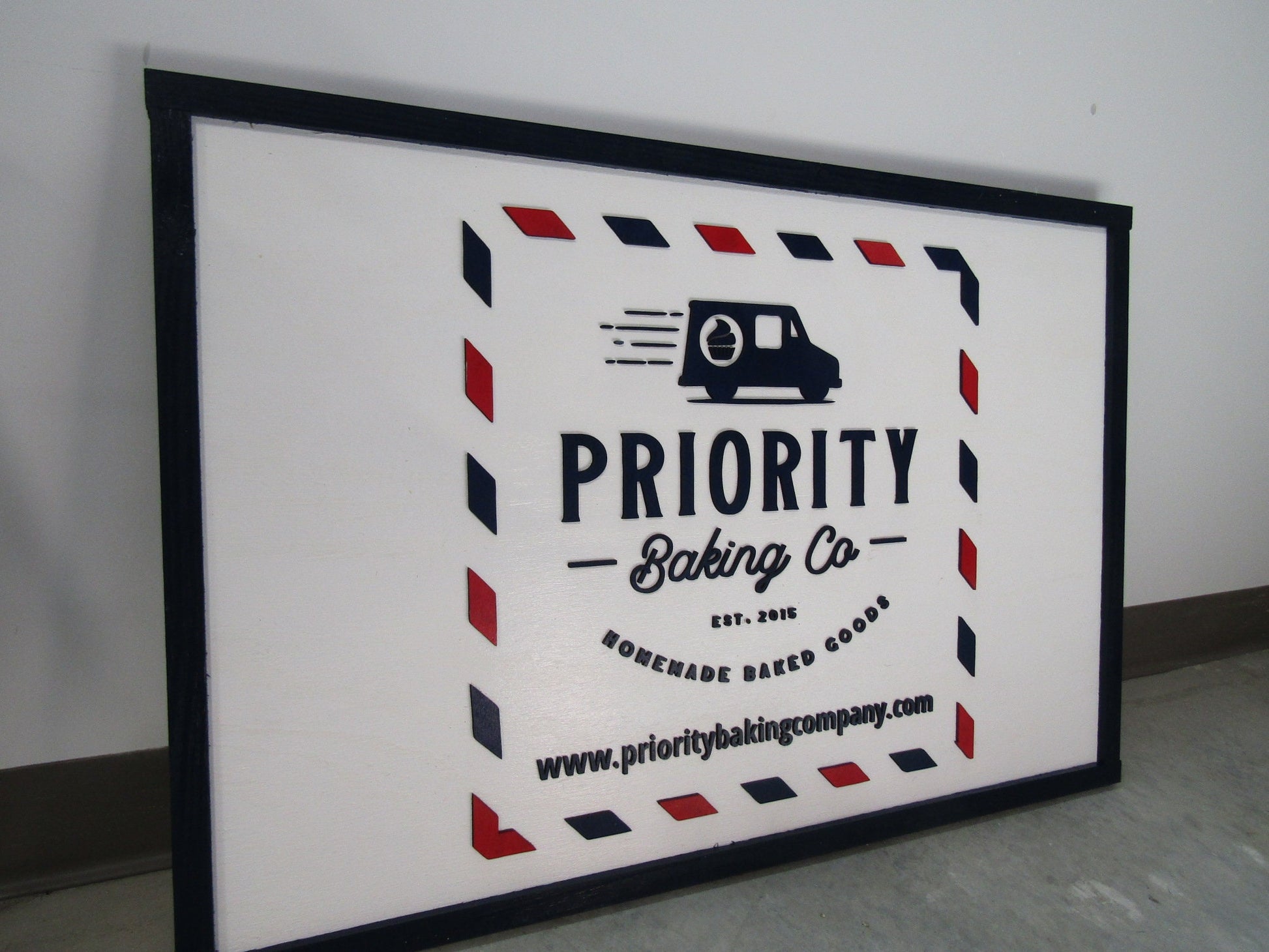 Custom Bakery Business Sign Stamp Priority Delivery Rectangle 3D Large Custom Indoor Outdoor Small Business Logo Laser Cut Wood Sign