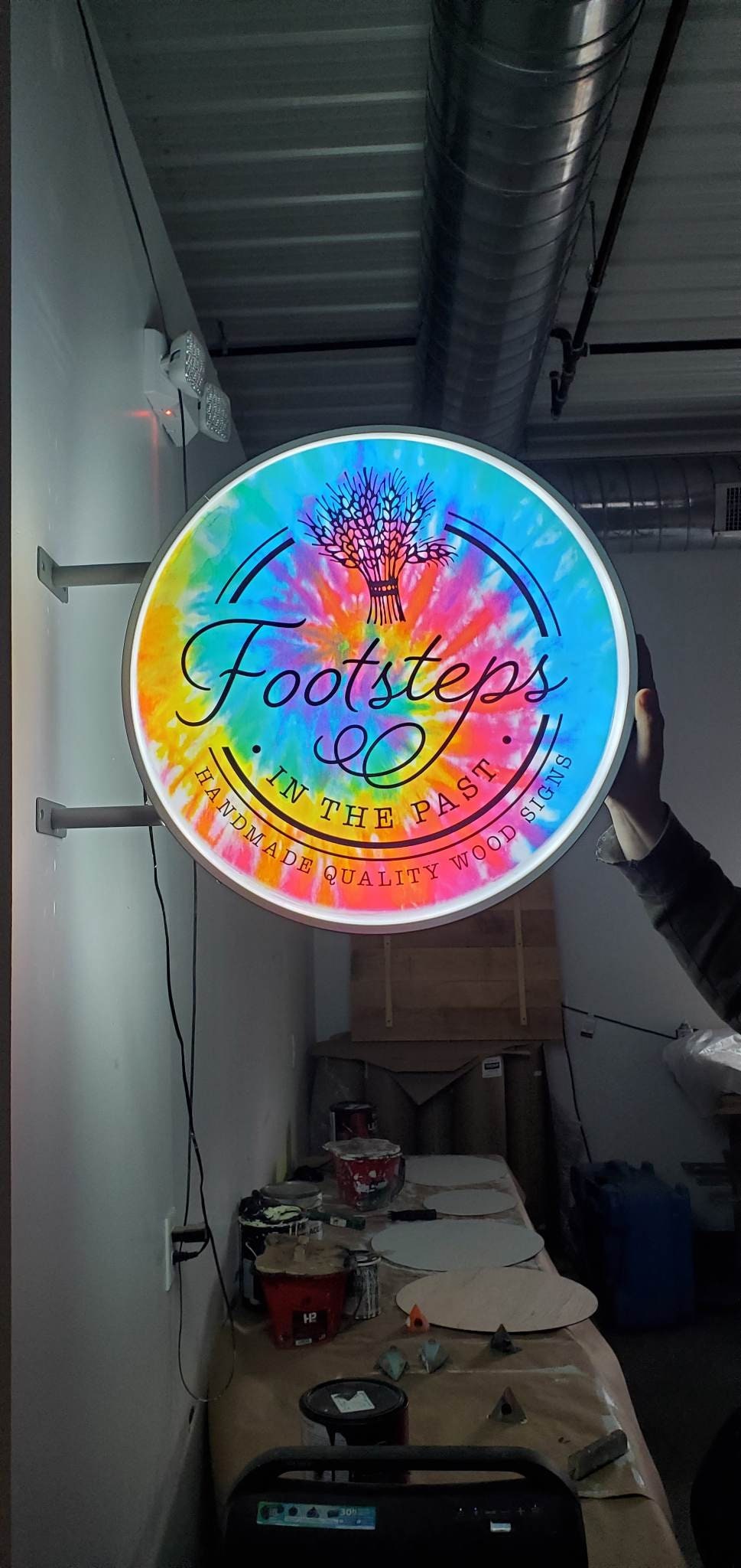 Custom Light lit led store front entrance Outdoor Round Blade Sign Wall or Ceiling Mounted Circle for your business display your logo