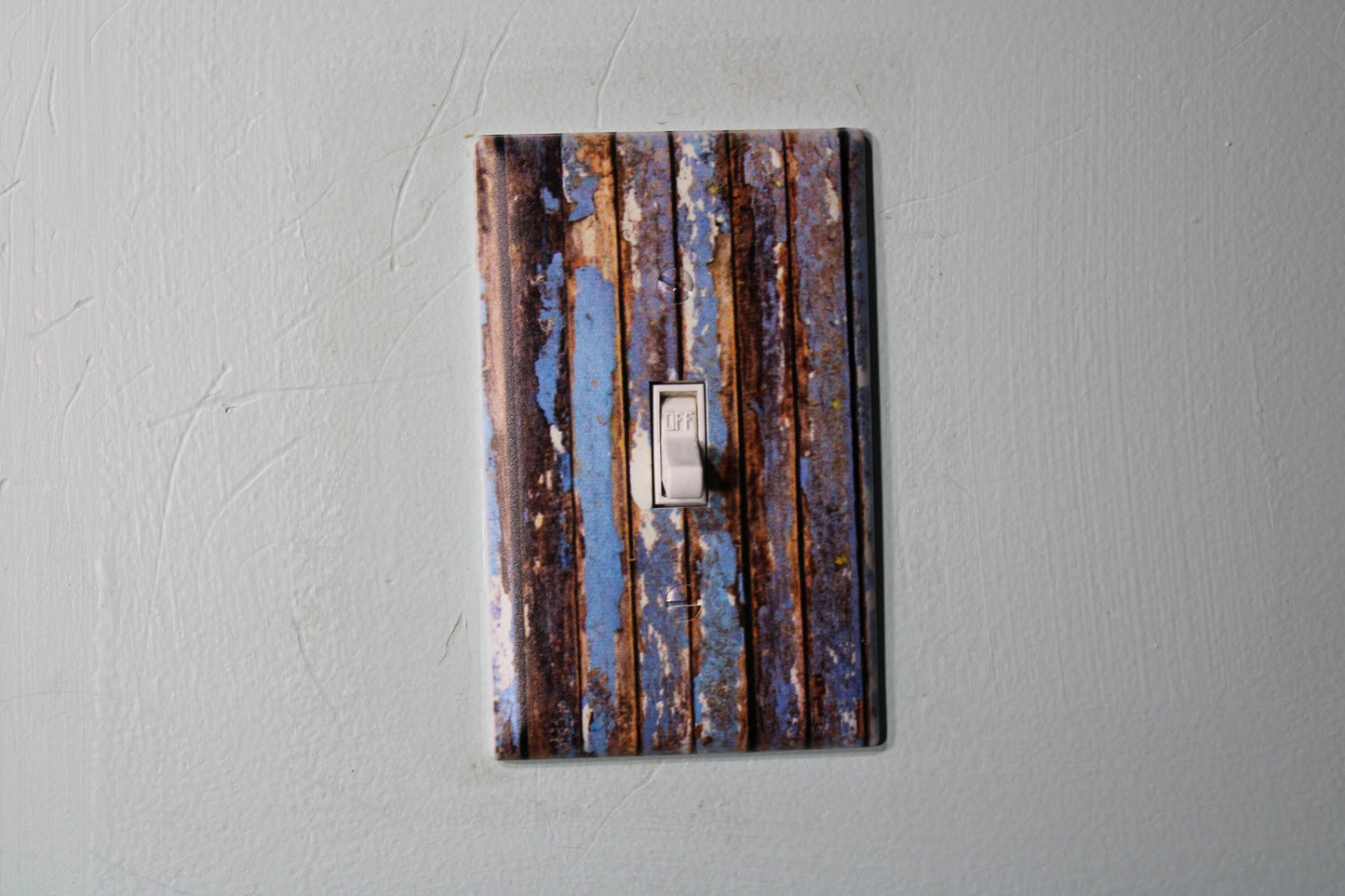 Rustic Blue wood with warn painted paint chips light switch cover plate farmhouse decor