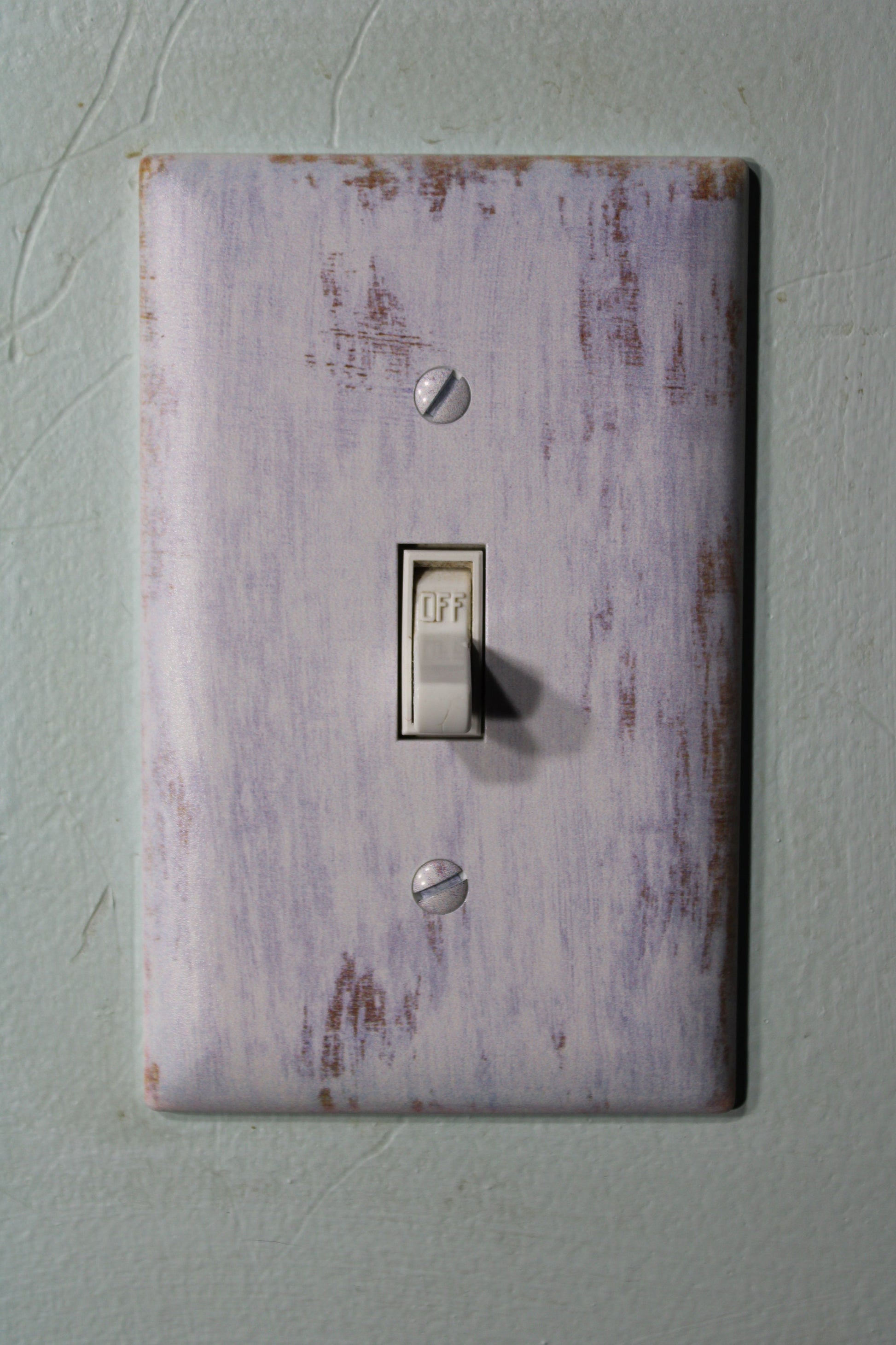 Rustic whitewashed wood with warn painted paint chips light switch cover plate farmhouse decor