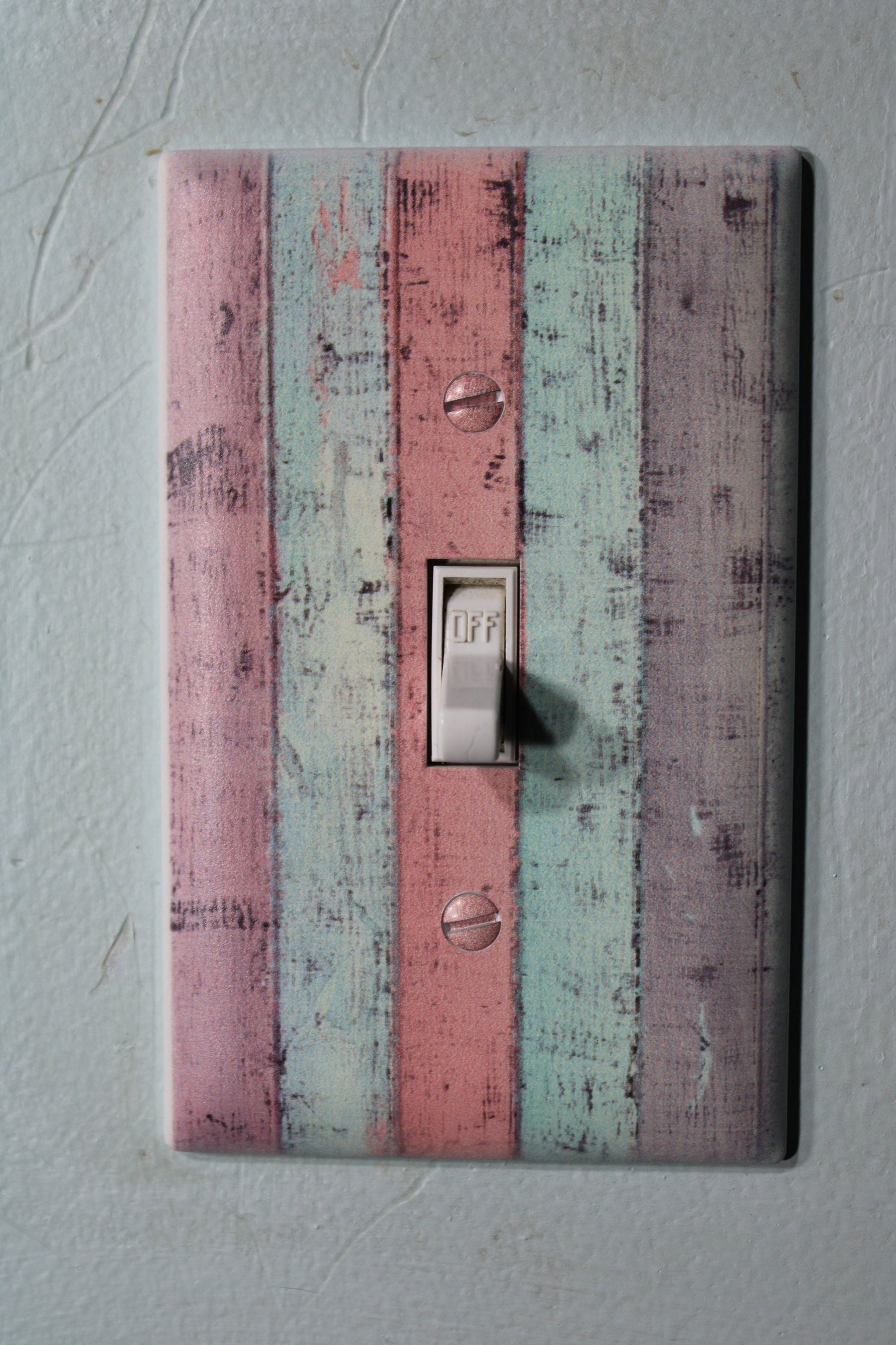 Rustic pastel pallet wood barnwood with warn painted paint chips light switch cover plate farmhouse decor