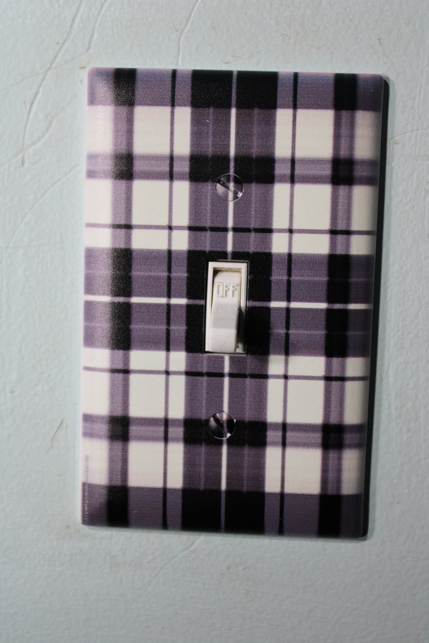 black and white plaid pattern design square shape light switch cover plate farmhouse decor rustic