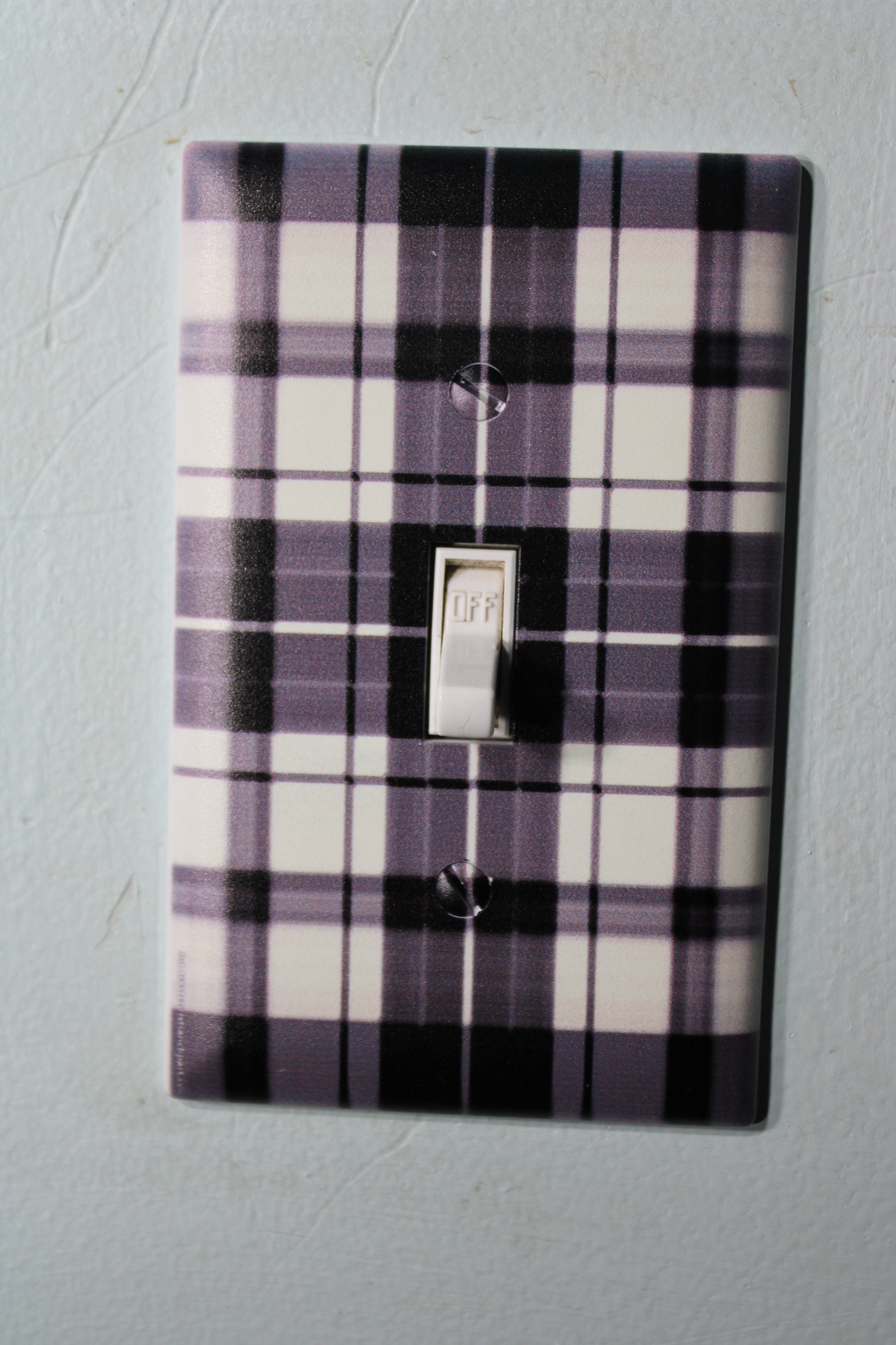 black and white plaid pattern design square shape light switch cover plate farmhouse decor rustic