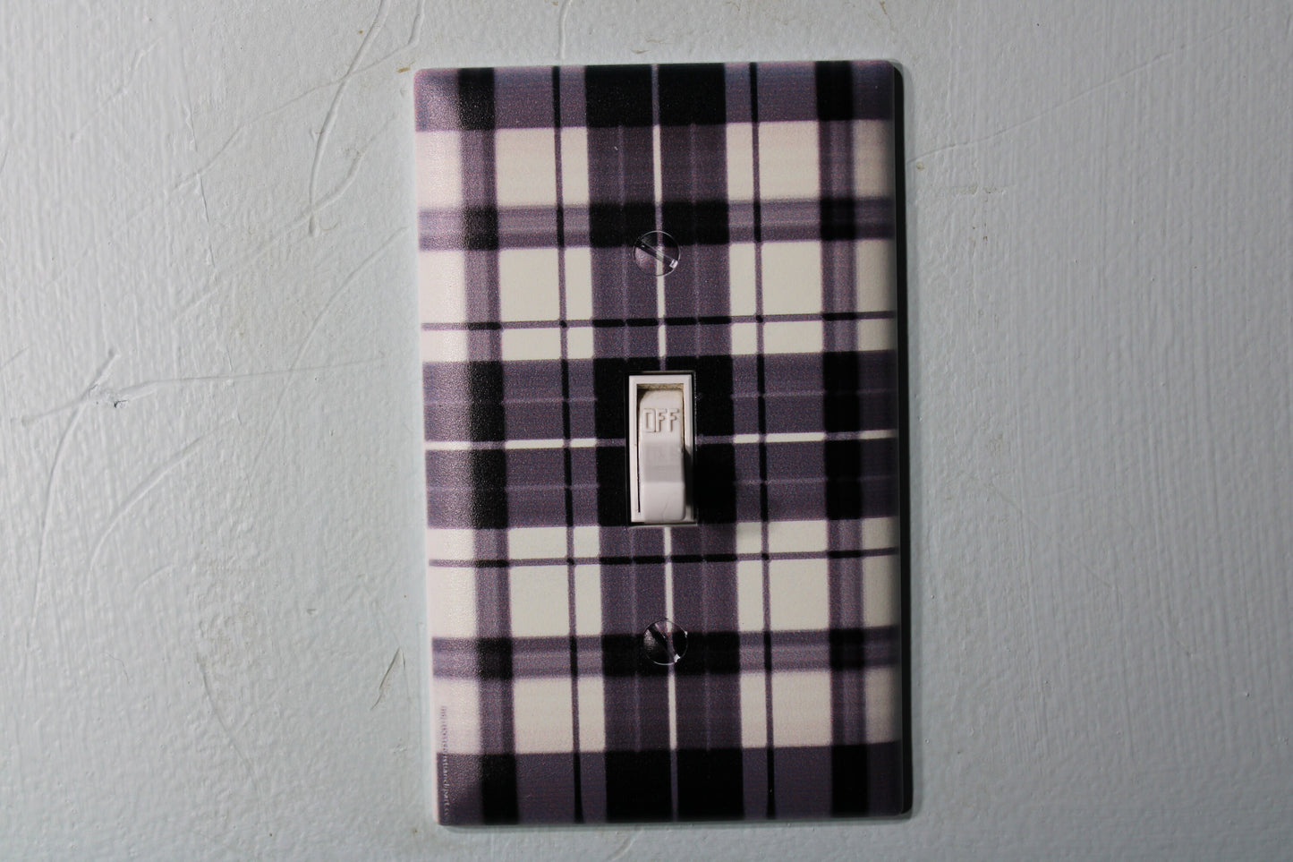 black and white plaid pattern design square shape light switch cover plate farmhouse decor rustic