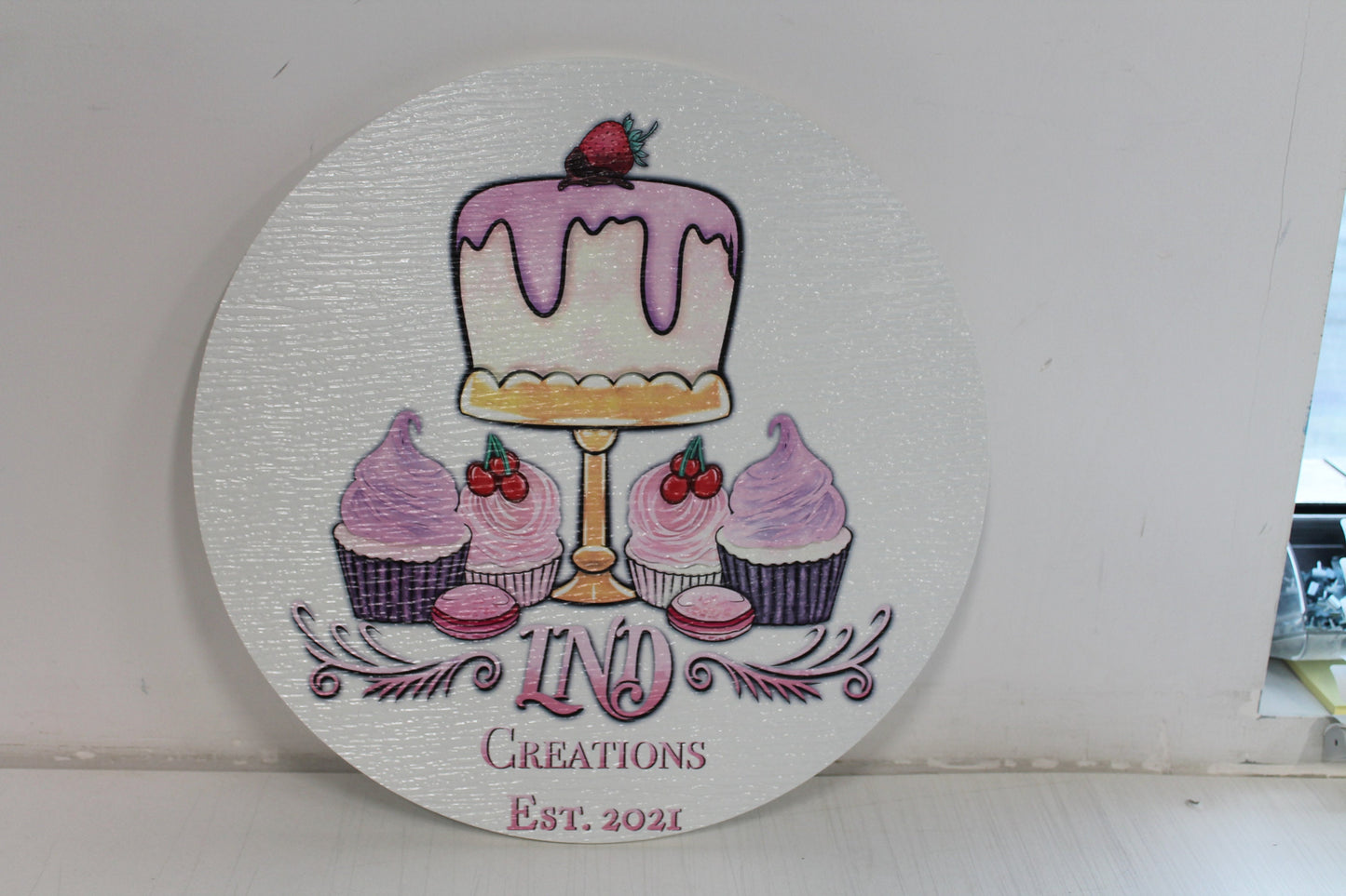 Small Business Bakery Sweets PVC Textured Sign Logo Your Actual Logo Round Hanging Sign Booth Custom Circle Personalized Wall Color Print