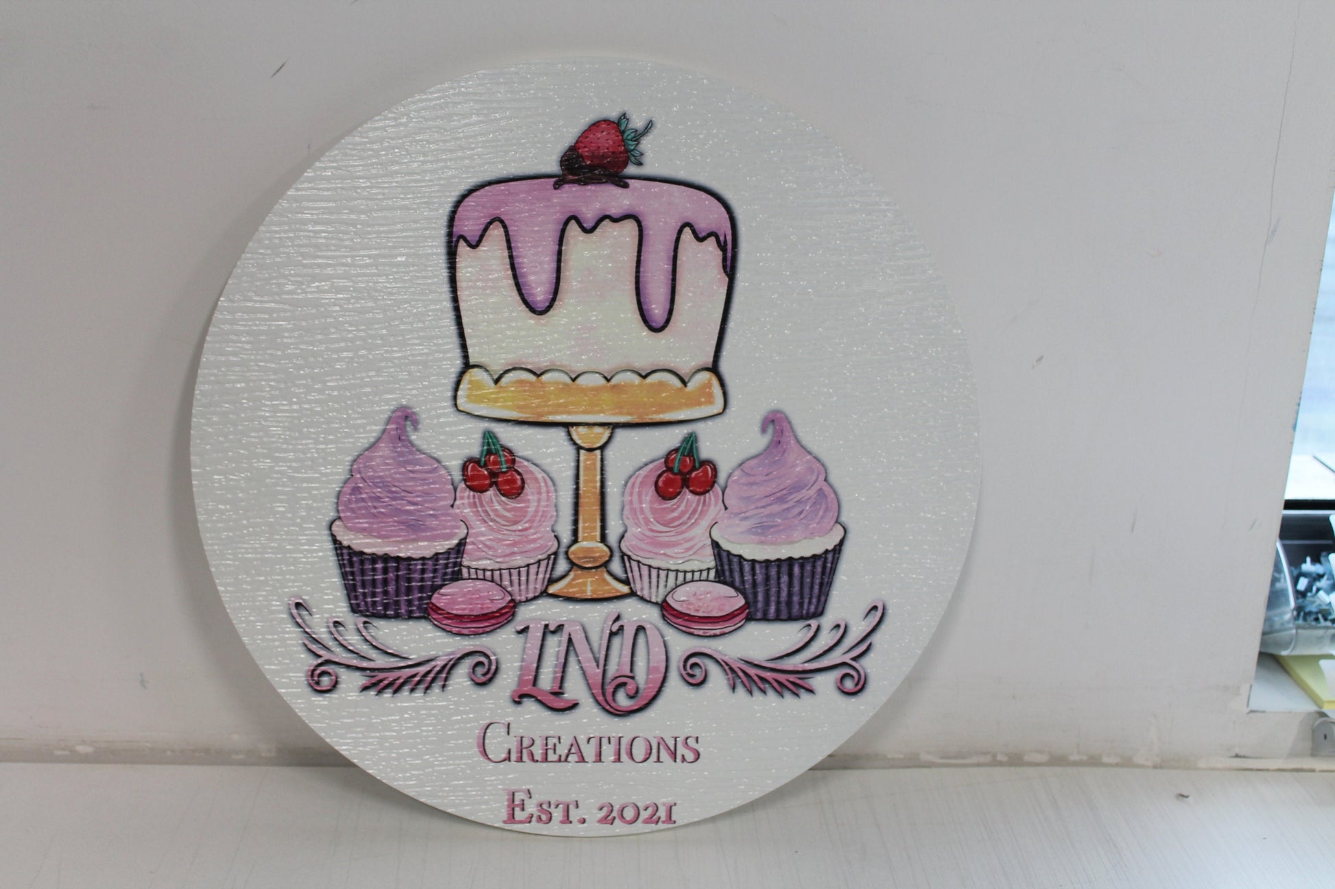 Small Business Bakery Sweets PVC Textured Sign Logo Your Actual Logo Round Hanging Sign Booth Custom Circle Personalized Wall Color Print