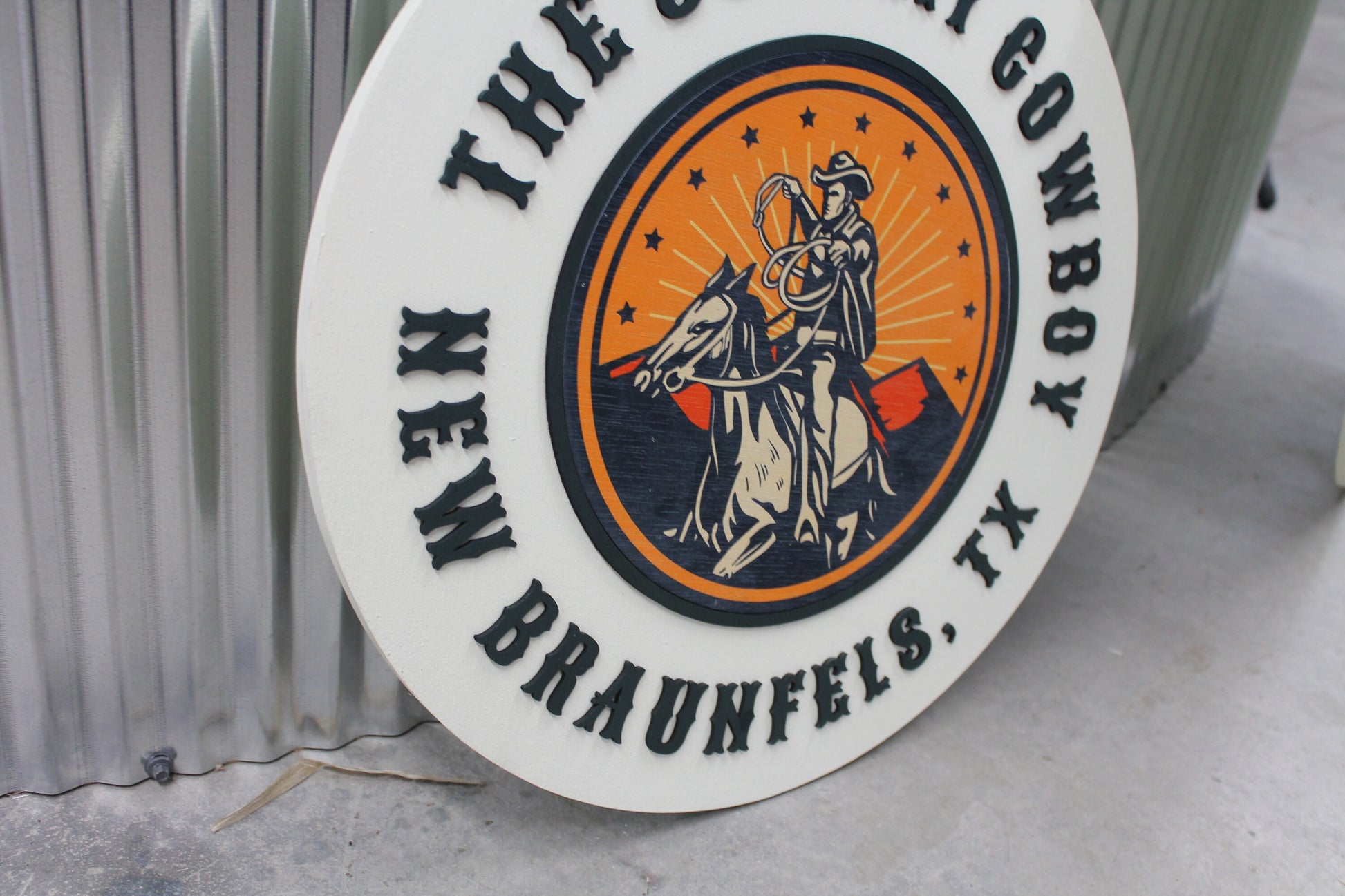 Cowboy Western Country Rope Texas Handmade Logo Custom Round Sign Printed and Raised Letters Laser Cut Personalized Commerical Signage