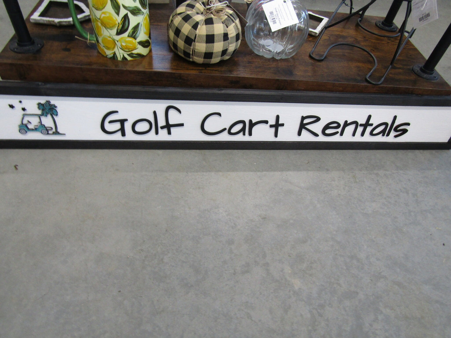Long Horizontal Custom Sign Golf Course Cart Rental Signage Commerical Business Wooden Handmade Elevated Raised Letters Palm Tree Tee Time