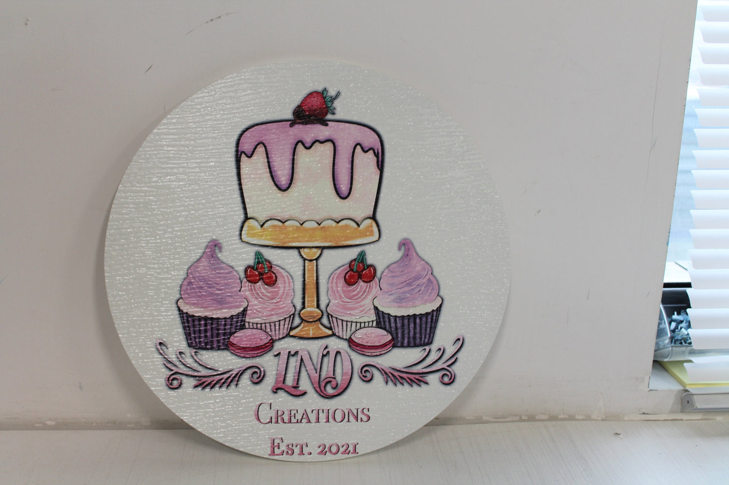 Small Business Bakery Sweets PVC Textured Sign Logo Your Actual Logo Round Hanging Sign Booth Custom Circle Personalized Wall Color Print