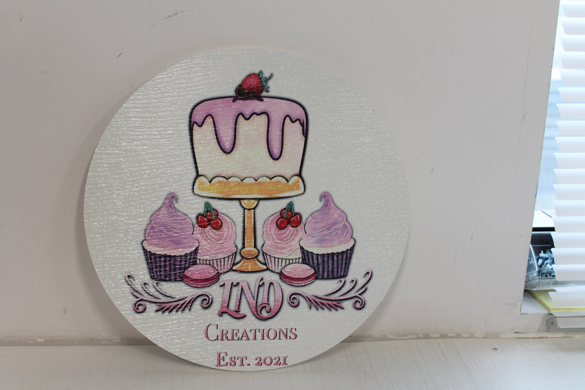 Small Business Bakery Sweets PVC Textured Sign Logo Your Actual Logo Round Hanging Sign Booth Custom Circle Personalized Wall Color Print