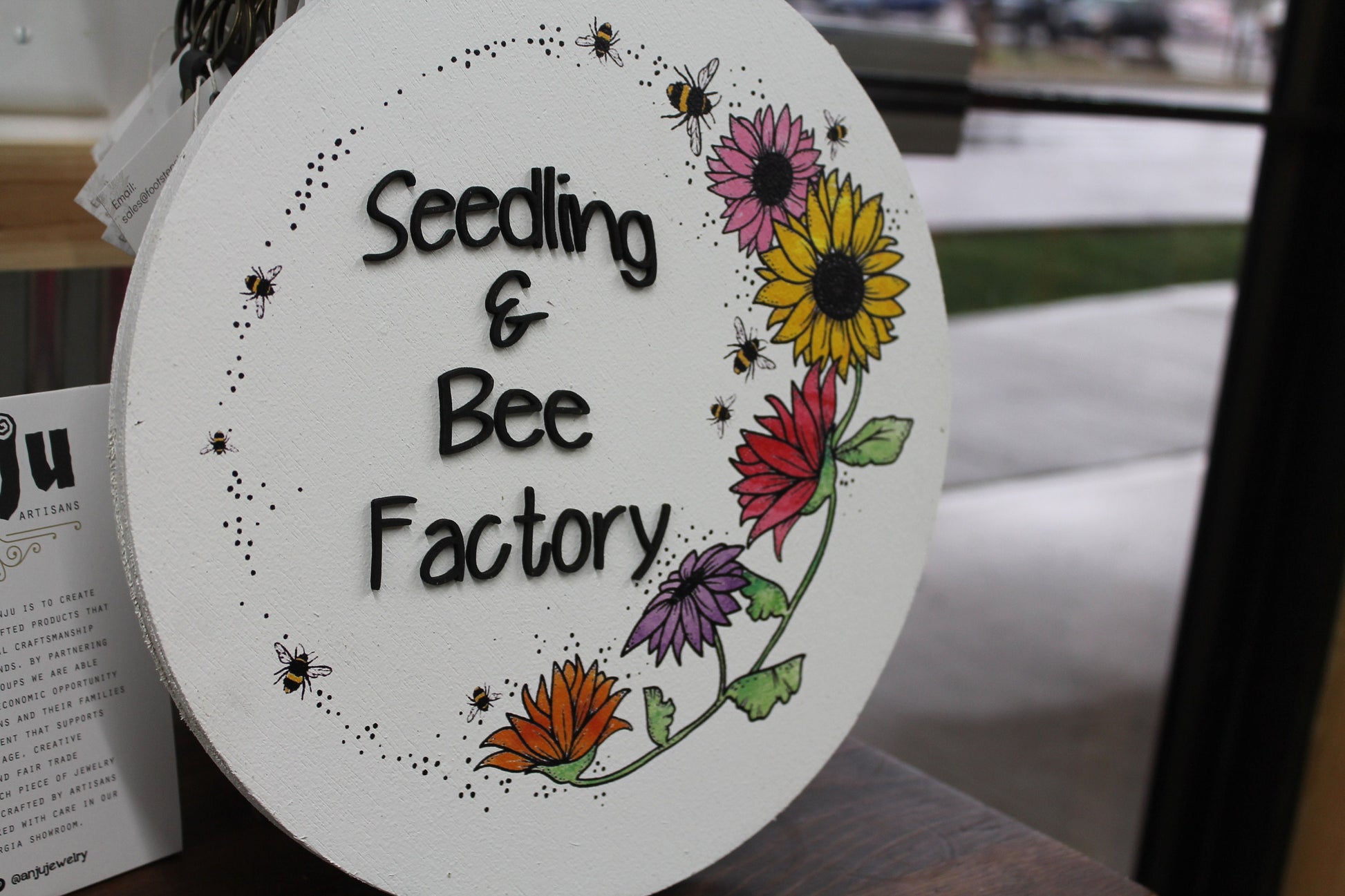 Floral Border Round Sign Seeds and Bees Small Business Uv printed and Raised Letters Handmade 3D Factory Greenhouse Grower Custom Made