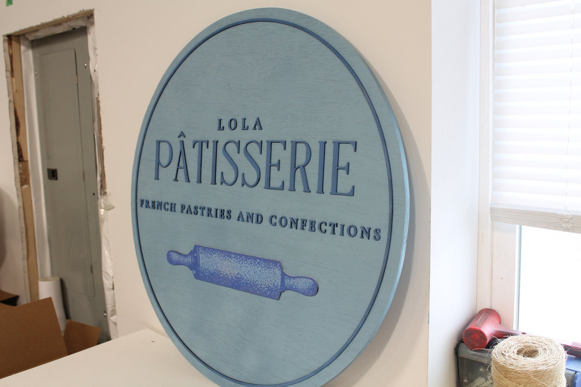 Custom Wooden Baker Confections Commerical Signage Entrance Your Logo Personalized Hanging Sign Raised Letters Round Printed Image Floral