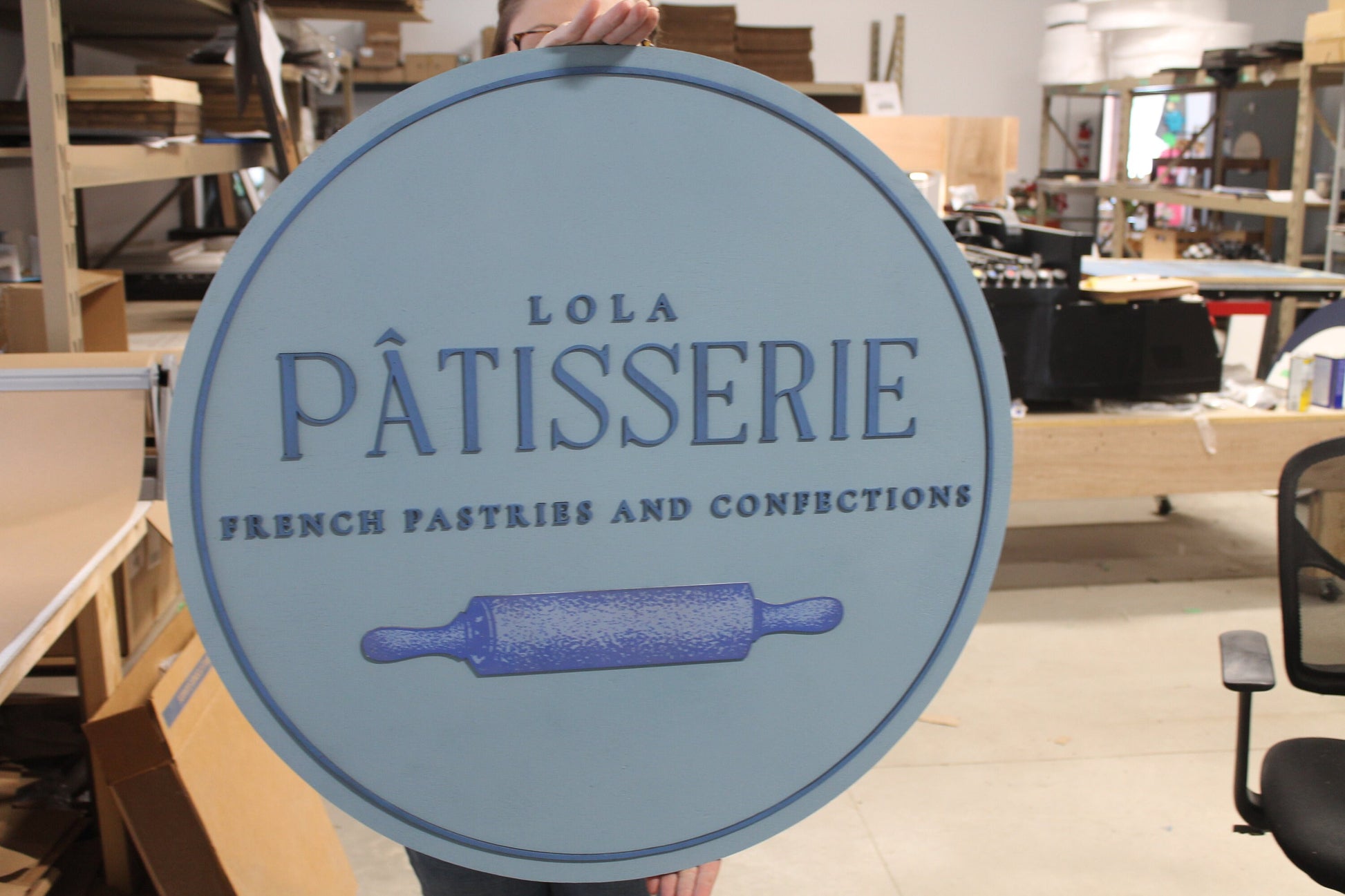 Custom Wooden Baker Confections Commerical Signage Entrance Your Logo Personalized Hanging Sign Raised Letters Round Printed Image Floral