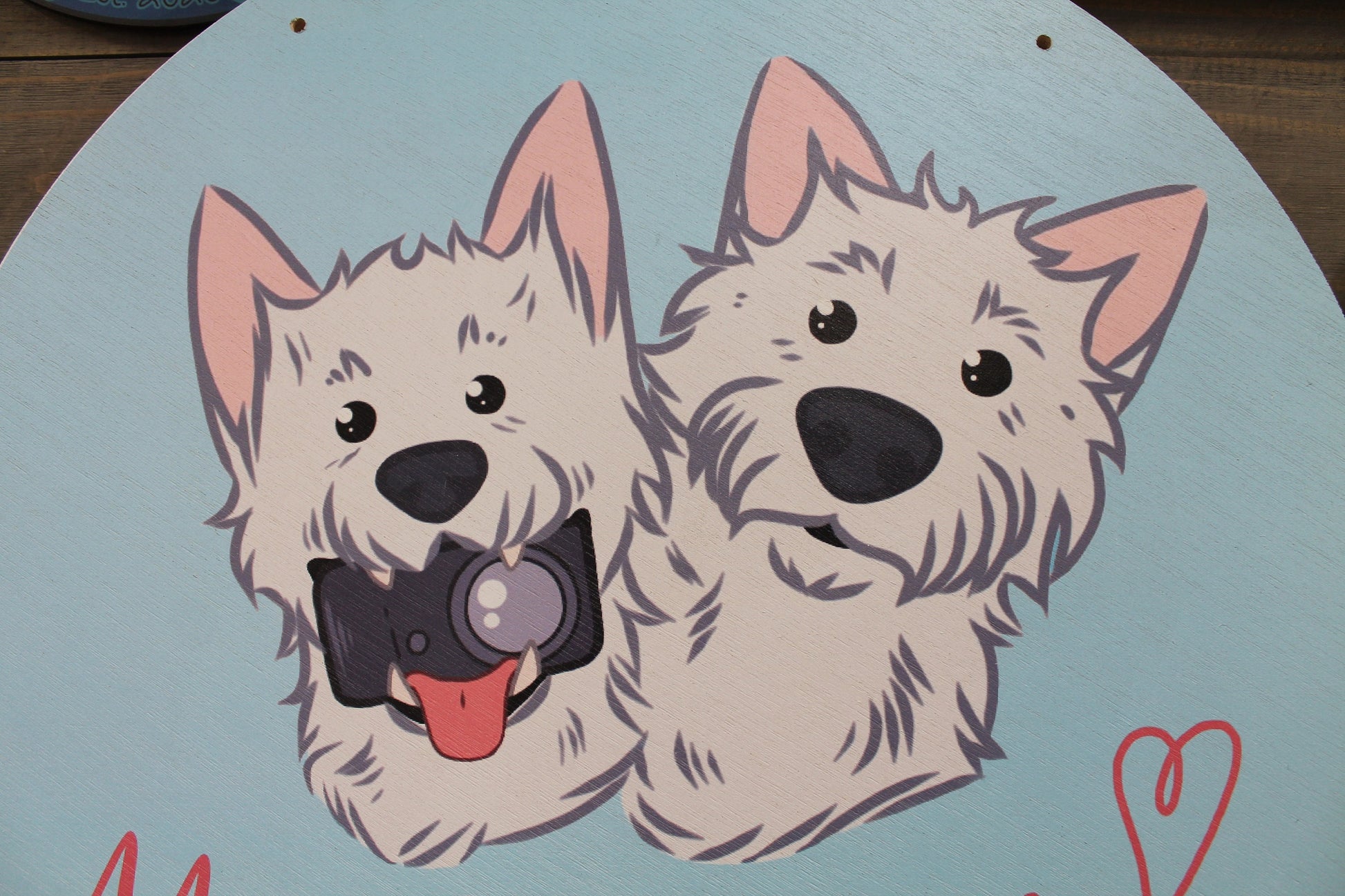 Small Business Sign Pet Photographer Dog Westie Logo Round Hanging Sign Design Booth Custom Circle Personalized Wall Art Color Wood Print