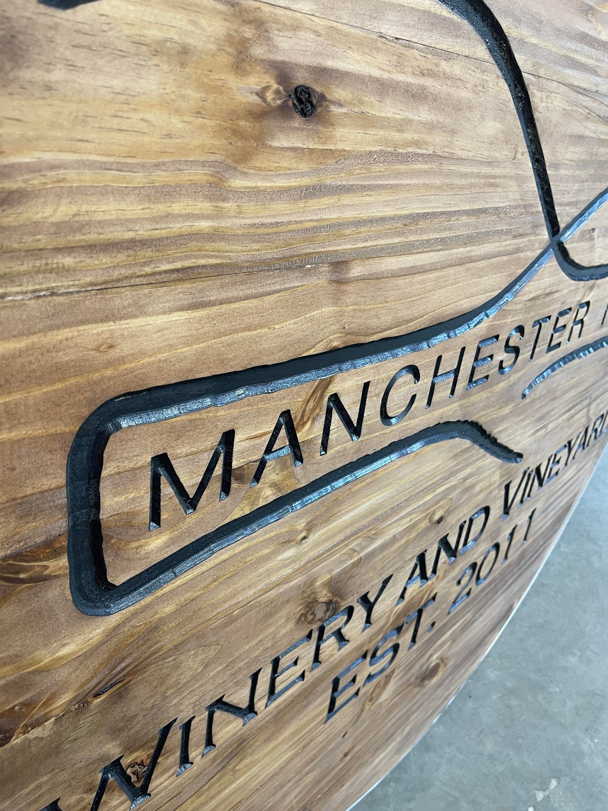 Custom Wooden Metal Wrapped Winery Sign Engraved Logo Vineyard Personalized Commerical Business Signage Routed Stained Color Filled