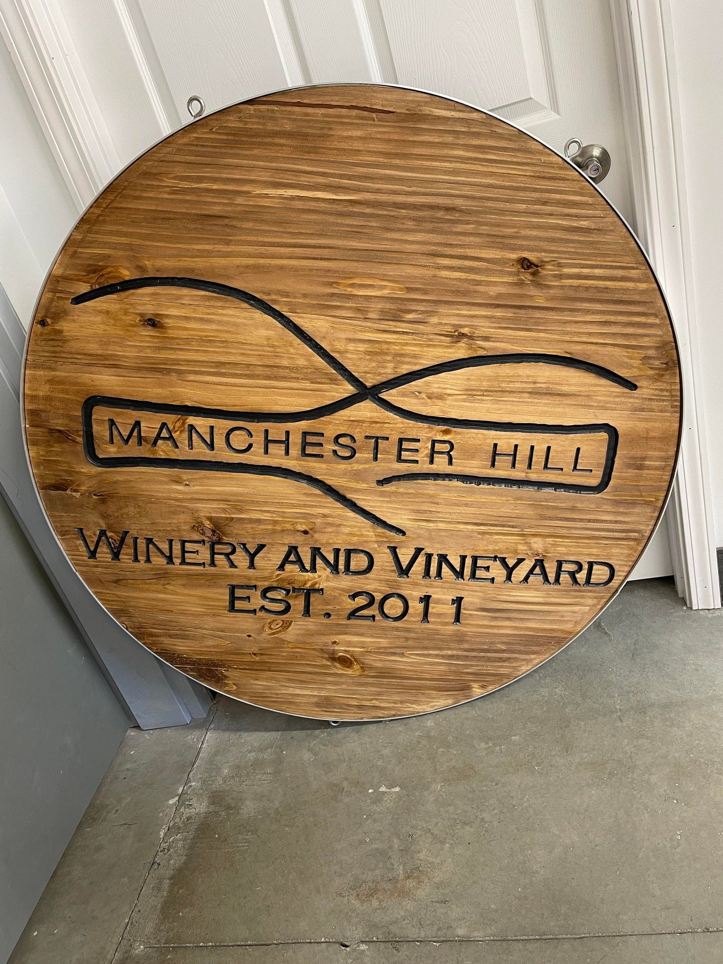 Custom Wooden Metal Wrapped Winery Sign Engraved Logo Vineyard Personalized Commerical Business Signage Routed Stained Color Filled