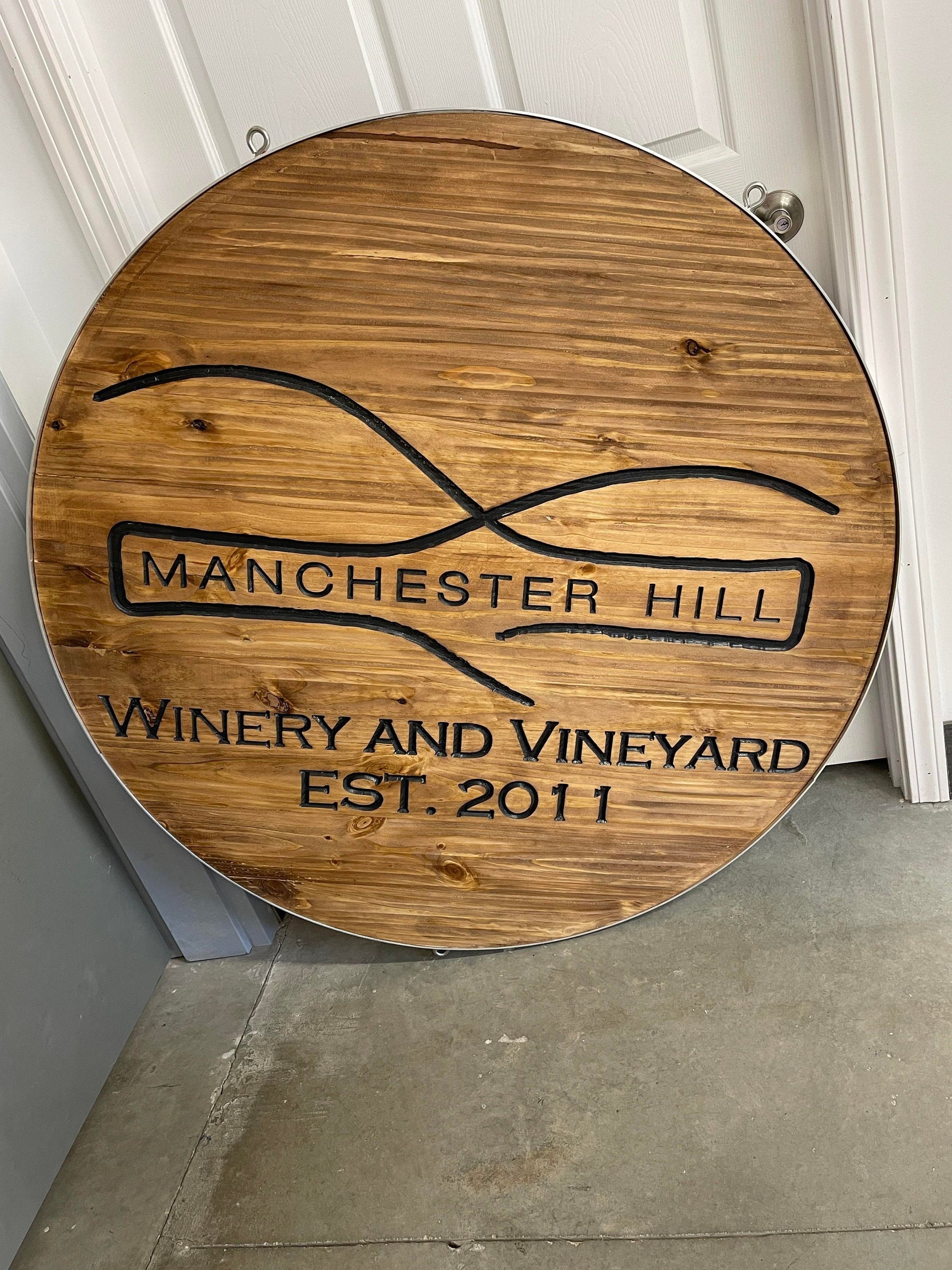 Custom Wooden Metal Wrapped Winery Sign Engraved Logo Vineyard Personalized Commerical Business Signage Routed Stained Color Filled
