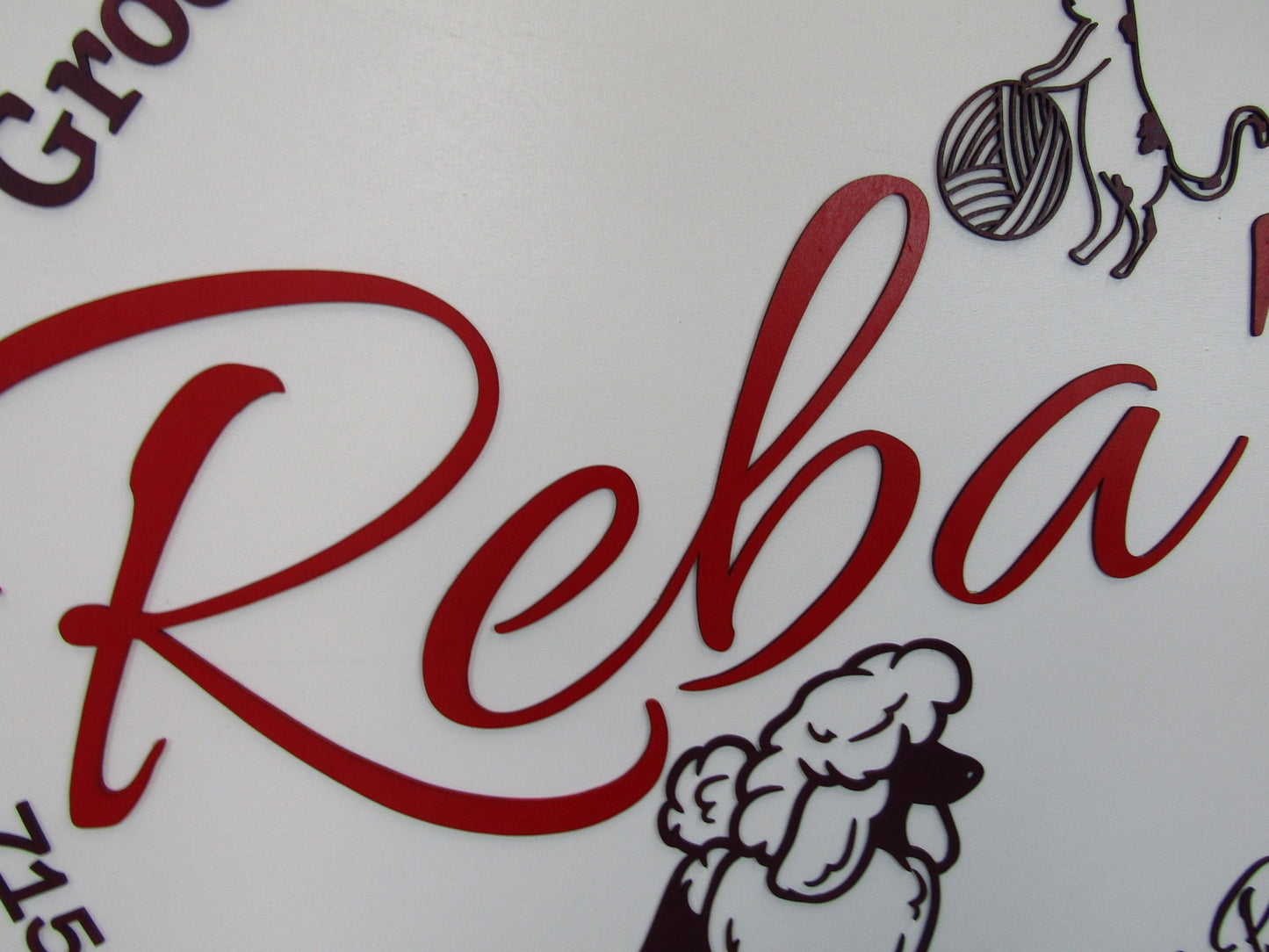 Pet Lover Poodle Reba Custom Sign Round Business Commerical Signage Grooming Pet Food Supply Store Made to Order Logo Circle Wooden Handmade