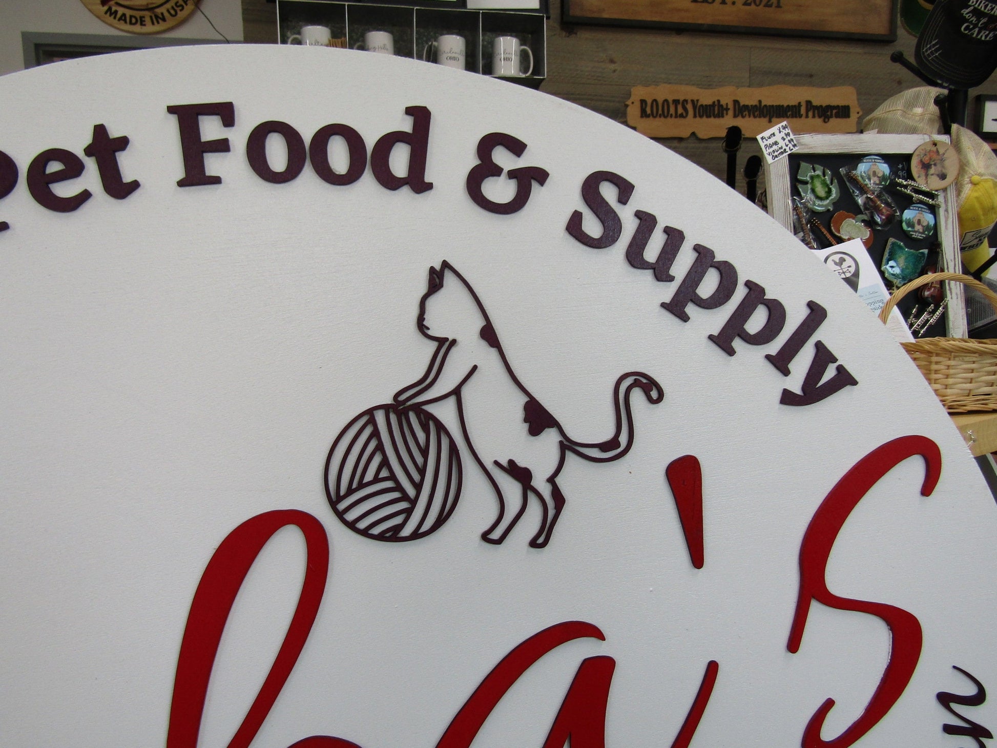 Pet Lover Poodle Reba Custom Sign Round Business Commerical Signage Grooming Pet Food Supply Store Made to Order Logo Circle Wooden Handmade