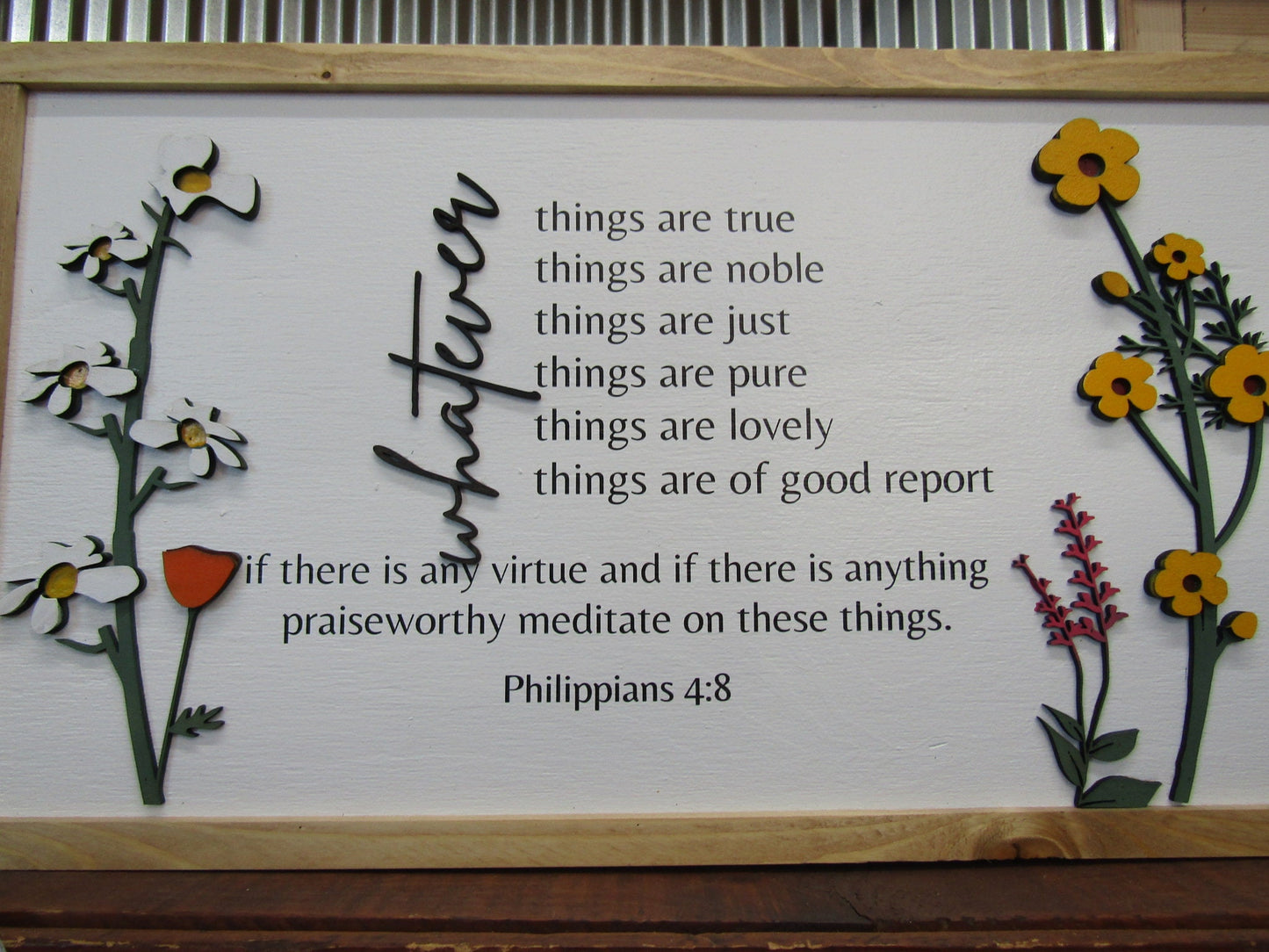 Whatever is True Philippians 4:8 Raised Floral Printed Image Uplifting Faith Bible Verse Spiritual Home Decor Handmade Library Remind Beauty