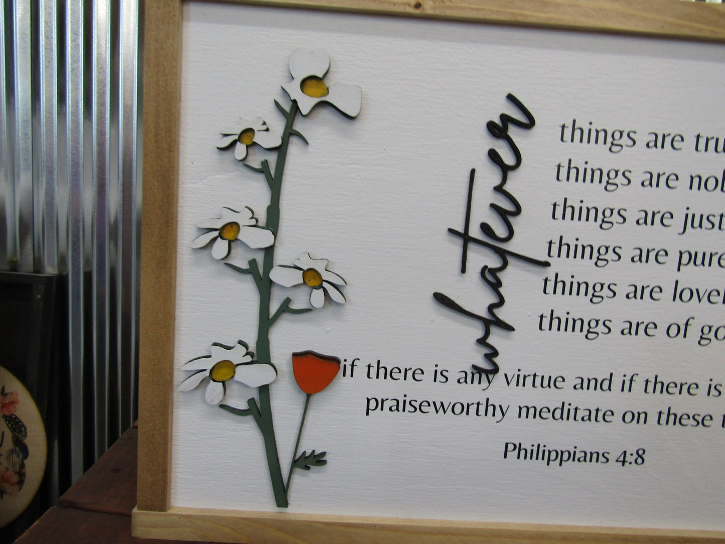Whatever is True Philippians 4:8 Raised Floral Printed Image Uplifting Faith Bible Verse Spiritual Home Decor Handmade Library Remind Beauty