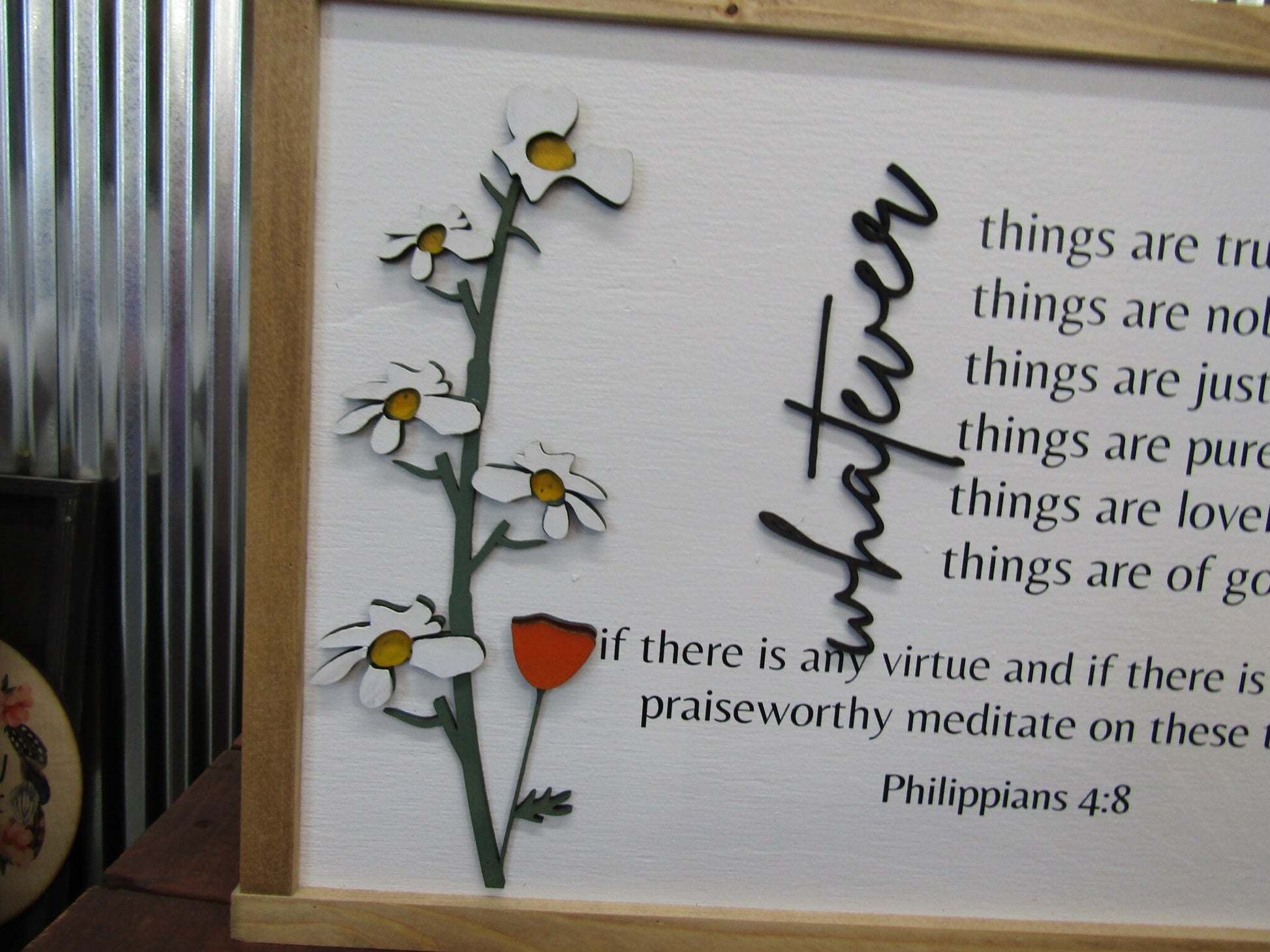 Whatever is True Philippians 4:8 Raised Floral Printed Image Uplifting Faith Bible Verse Spiritual Home Decor Handmade Library Remind Beauty