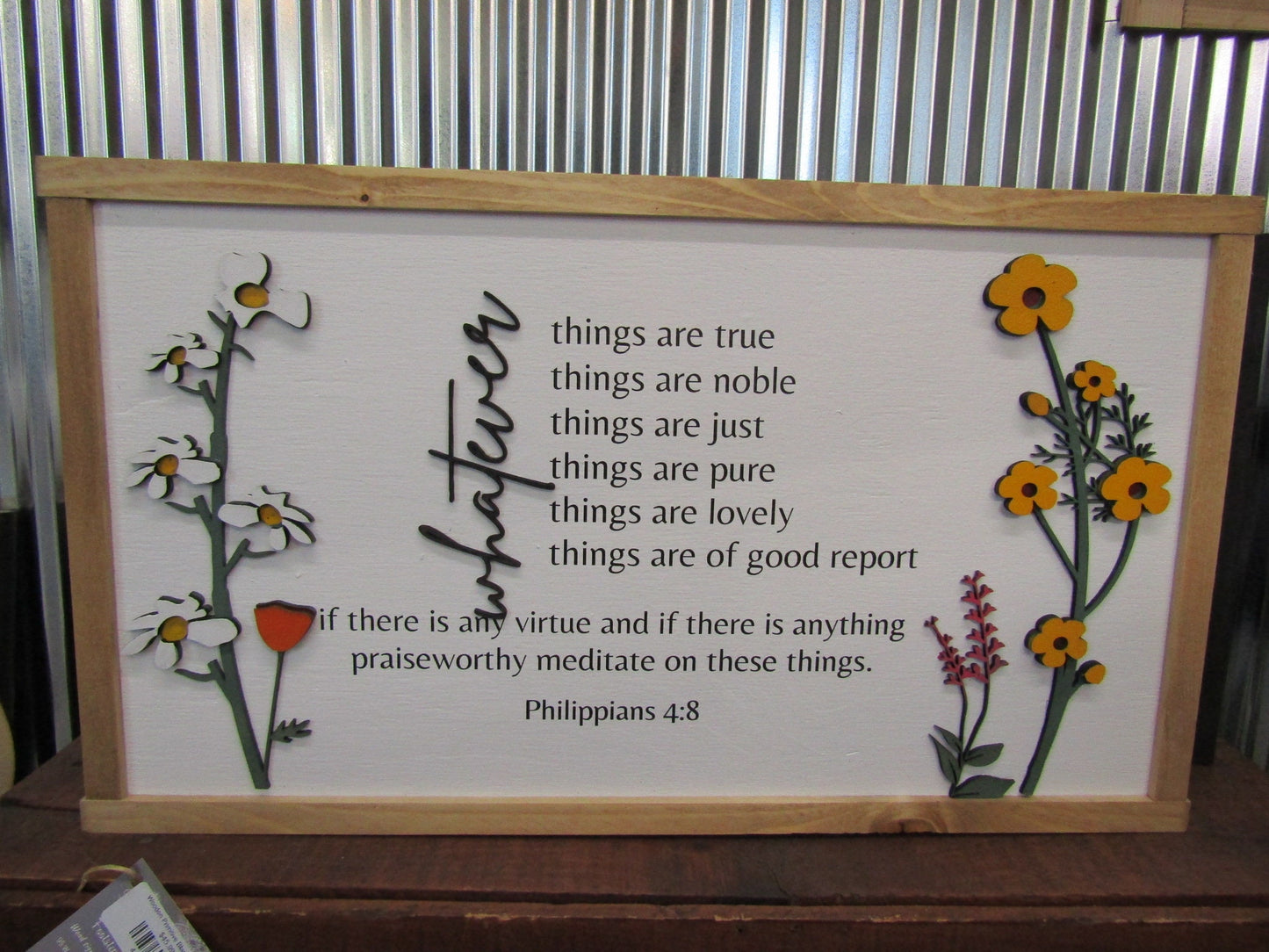 Whatever is True Philippians 4:8 Raised Floral Printed Image Uplifting Faith Bible Verse Spiritual Home Decor Handmade Library Remind Beauty