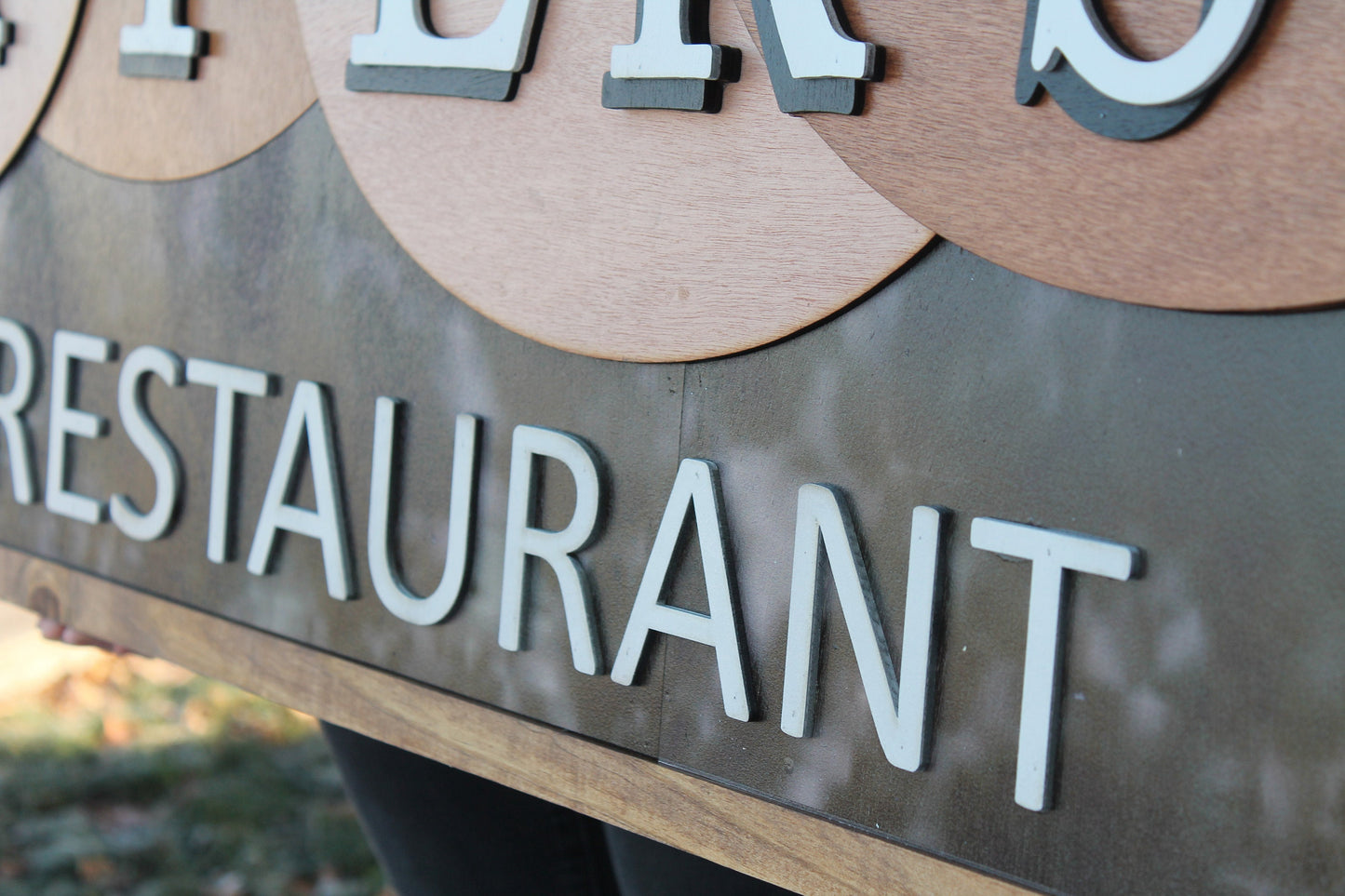 Custom Oversized Family Restaurant Waters Brown Blue Logo Printed and Raised Letters Handmade Wooden Signage Commerical Business